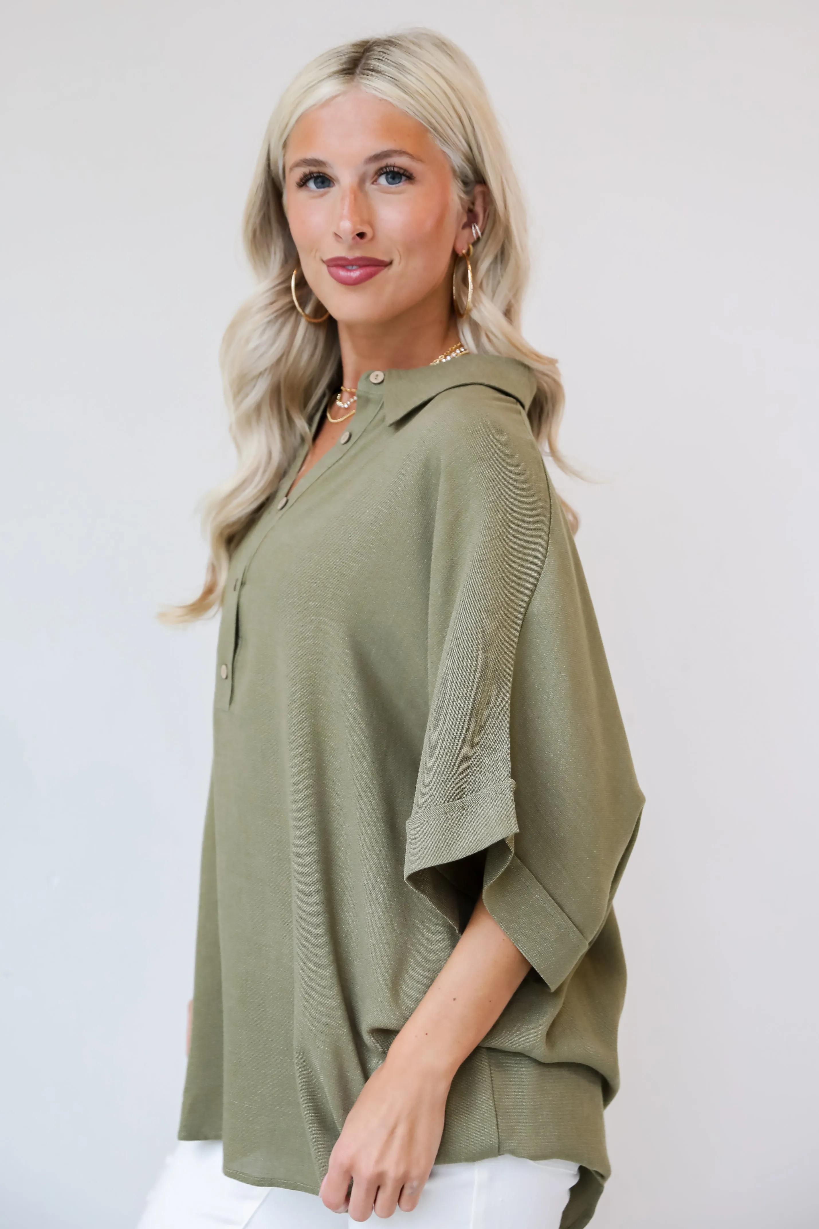 Exceptionally Perfect Olive Oversized Blouse - DU DEAL