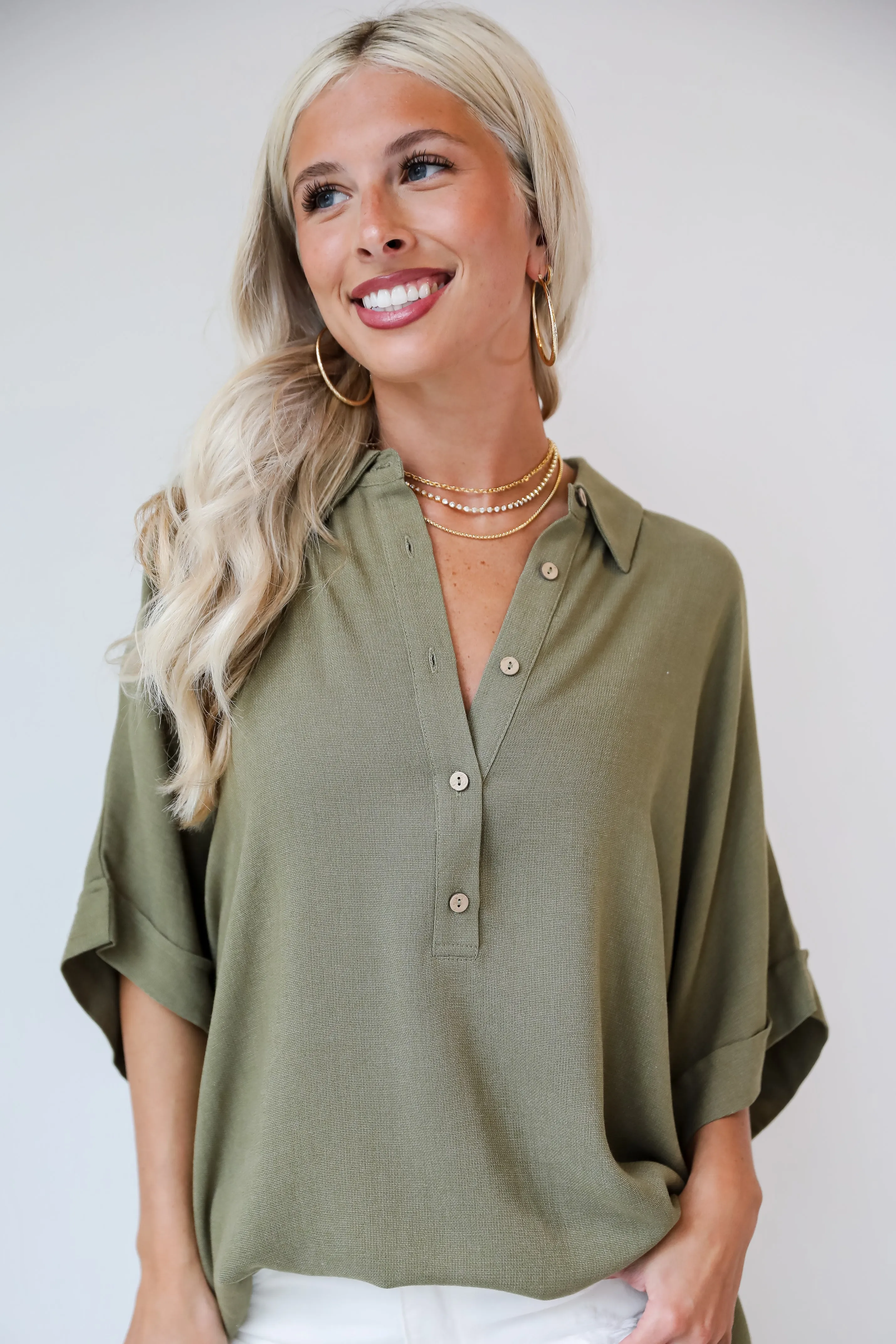 Exceptionally Perfect Olive Oversized Blouse - DU DEAL