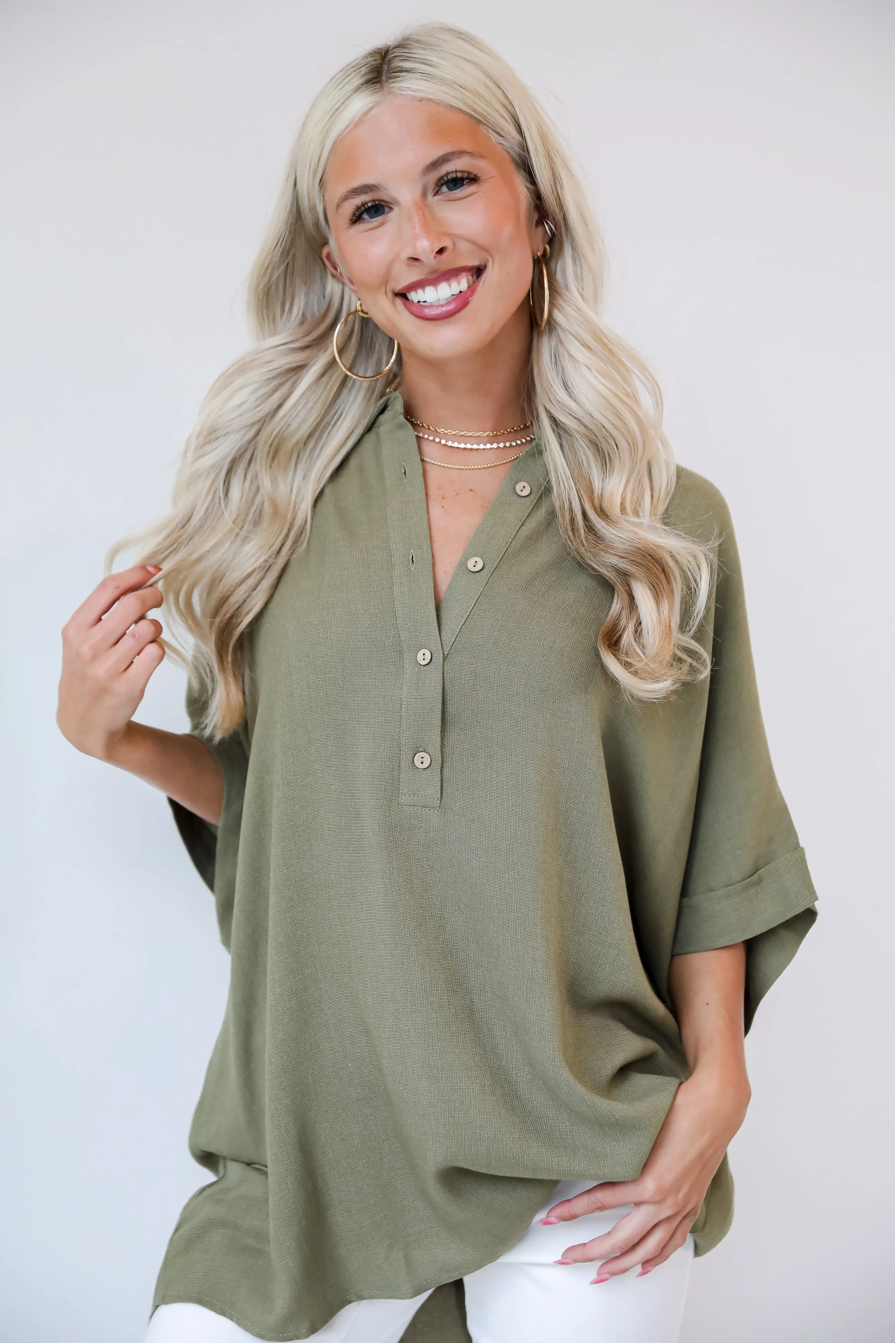 Exceptionally Perfect Olive Oversized Blouse - DU DEAL