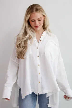 FINAL SALE - Adorable Attention White Linen Button-Up Blouse