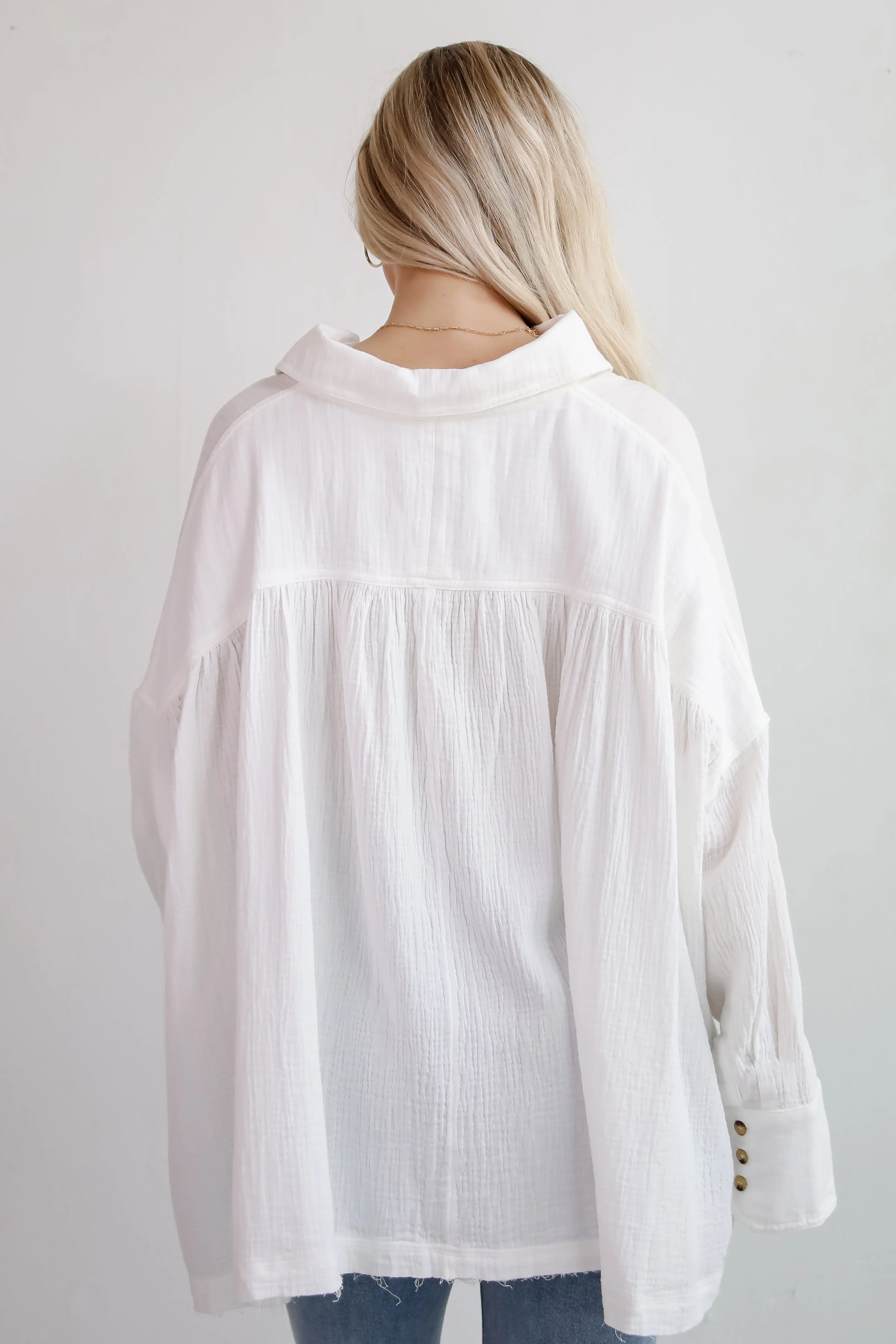 FINAL SALE - Adorable Attention White Linen Button-Up Blouse
