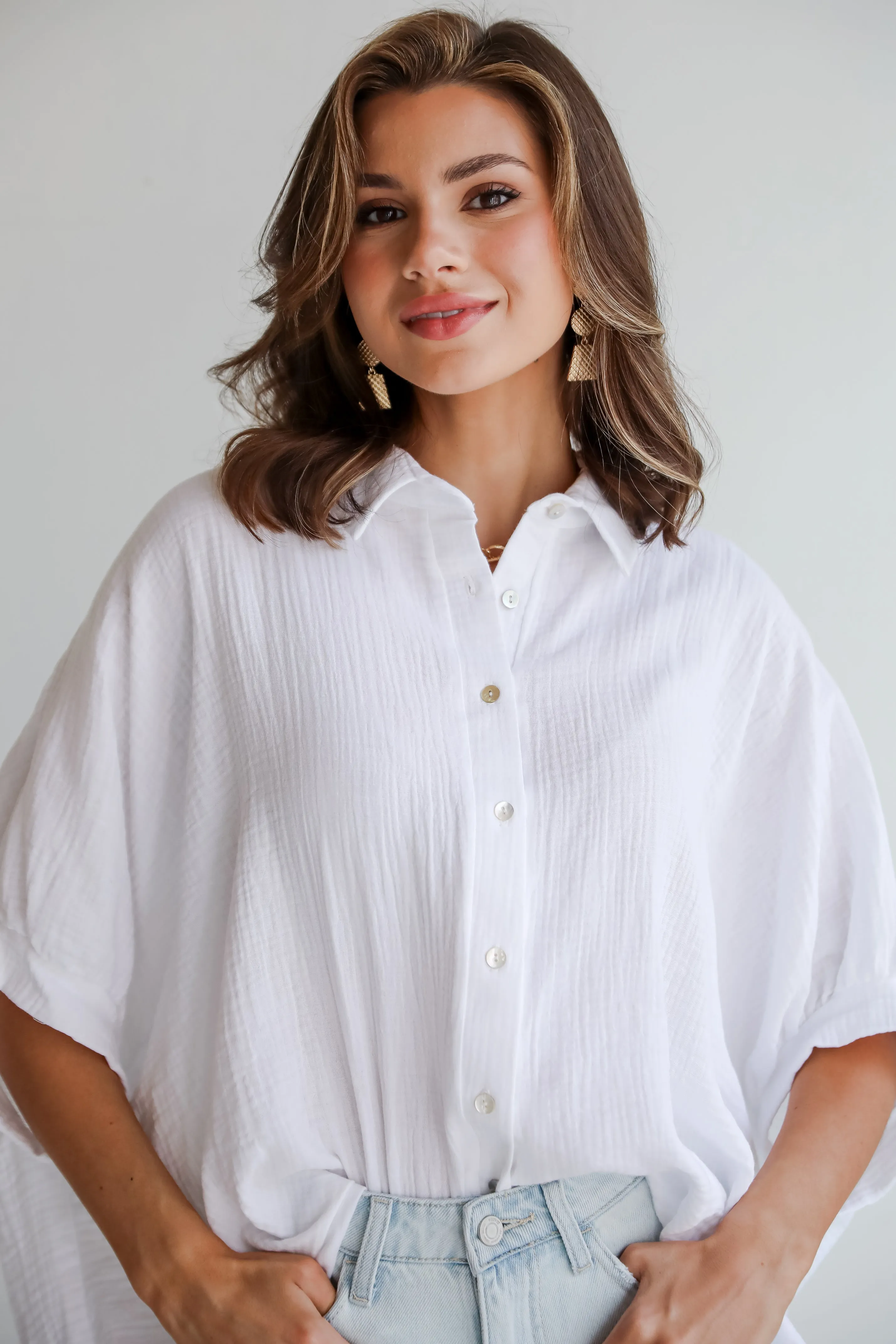 FINAL SALE - Charming Summer Linen Oversized Button-Up Blouse