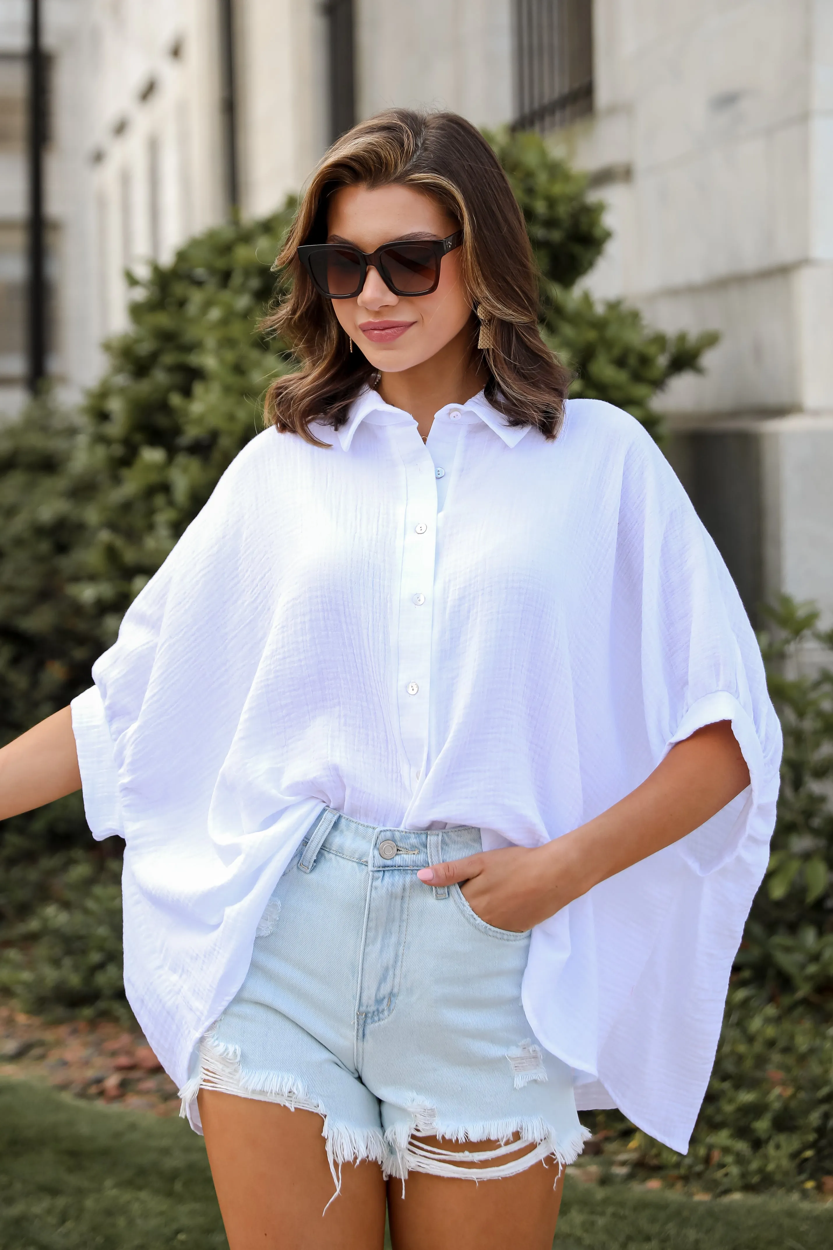 FINAL SALE - Charming Summer Linen Oversized Button-Up Blouse