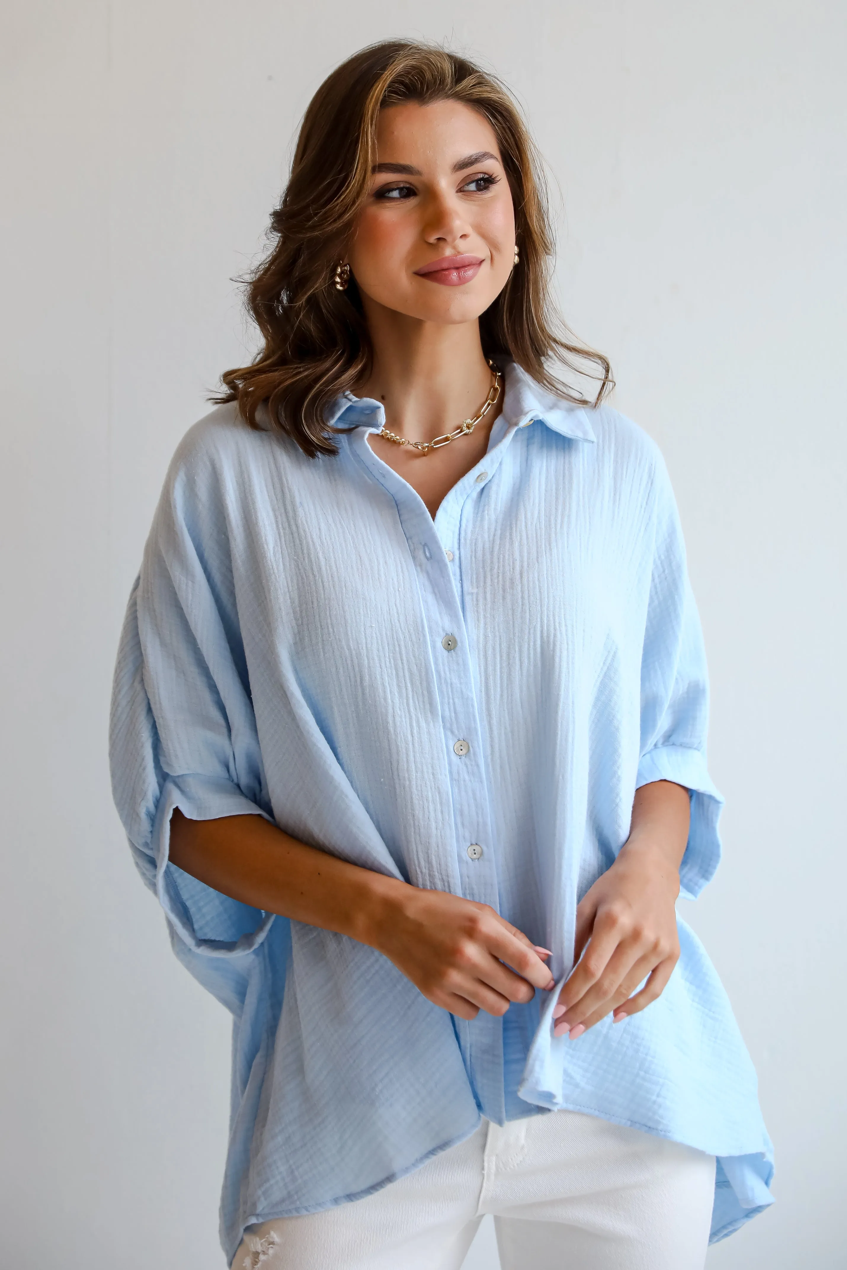 FINAL SALE - Charming Summer Linen Oversized Button-Up Blouse