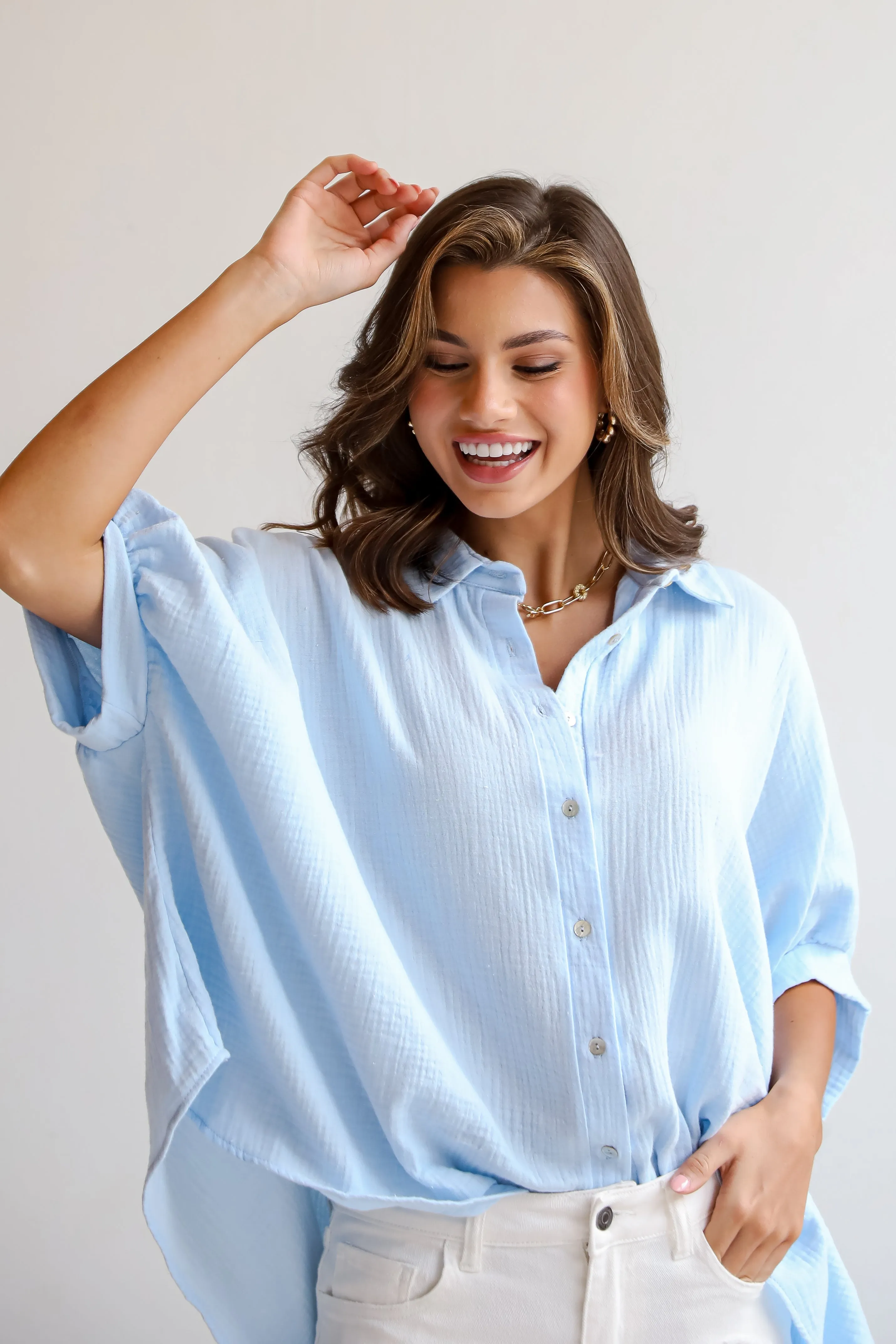 FINAL SALE - Charming Summer Linen Oversized Button-Up Blouse
