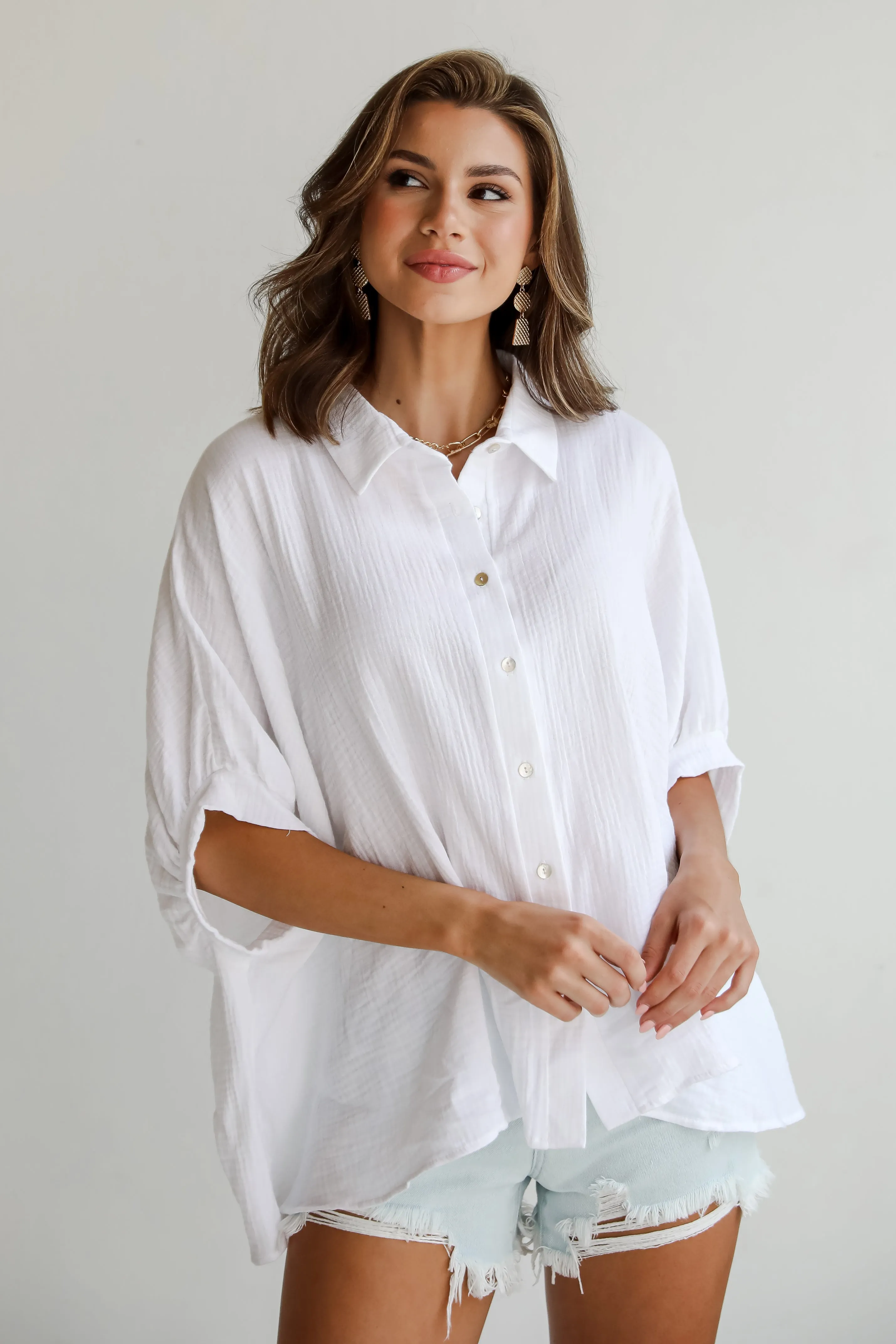 FINAL SALE - Charming Summer Linen Oversized Button-Up Blouse