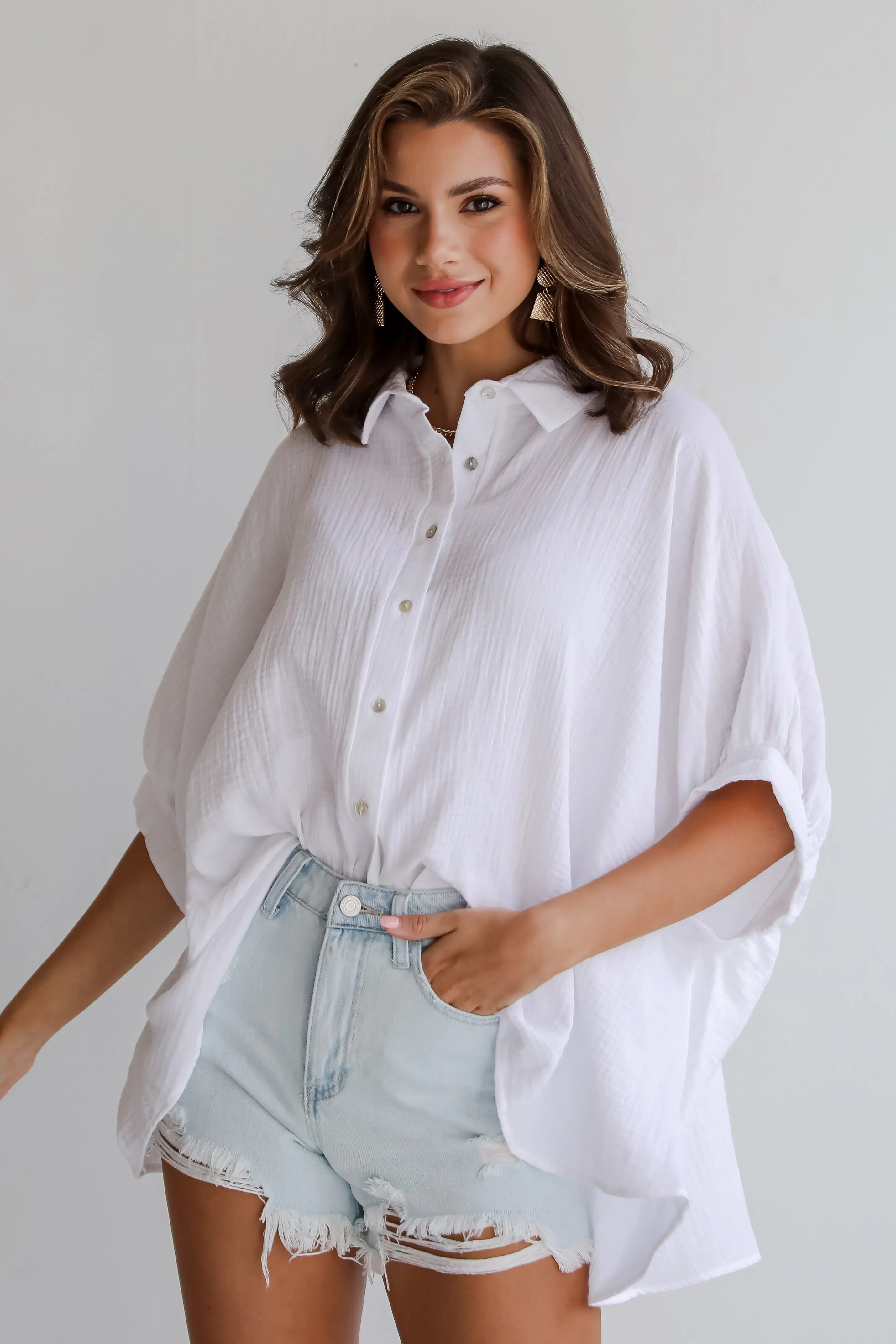 FINAL SALE - Charming Summer Linen Oversized Button-Up Blouse