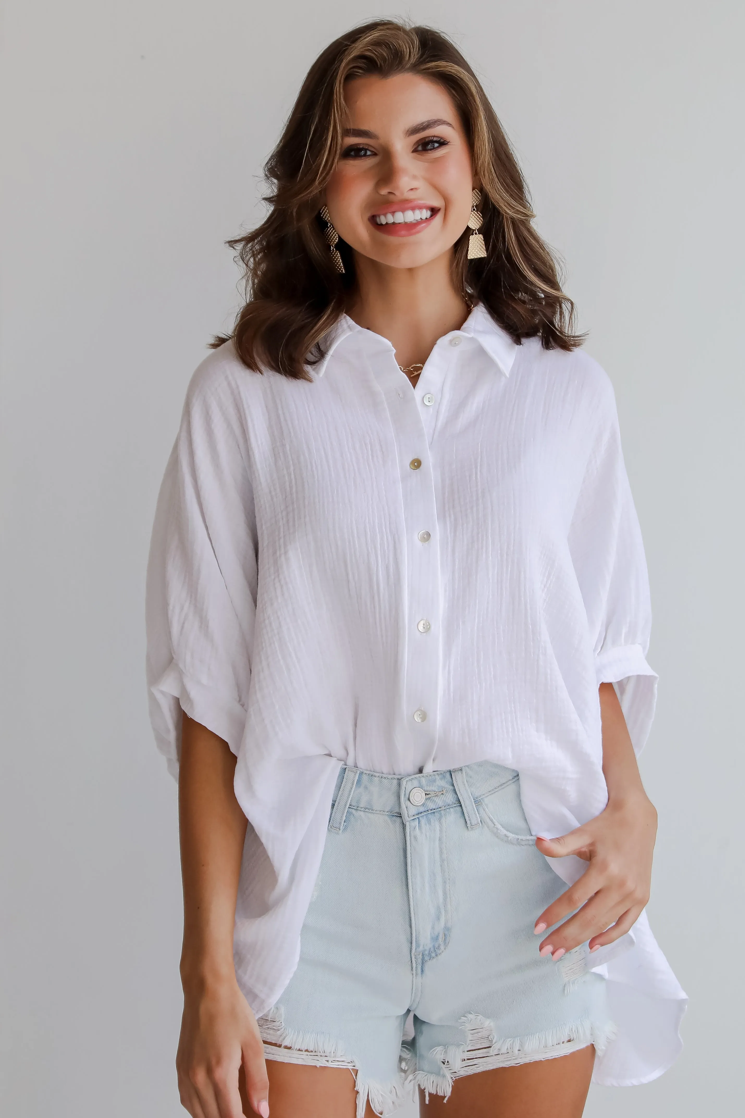 FINAL SALE - Charming Summer Linen Oversized Button-Up Blouse