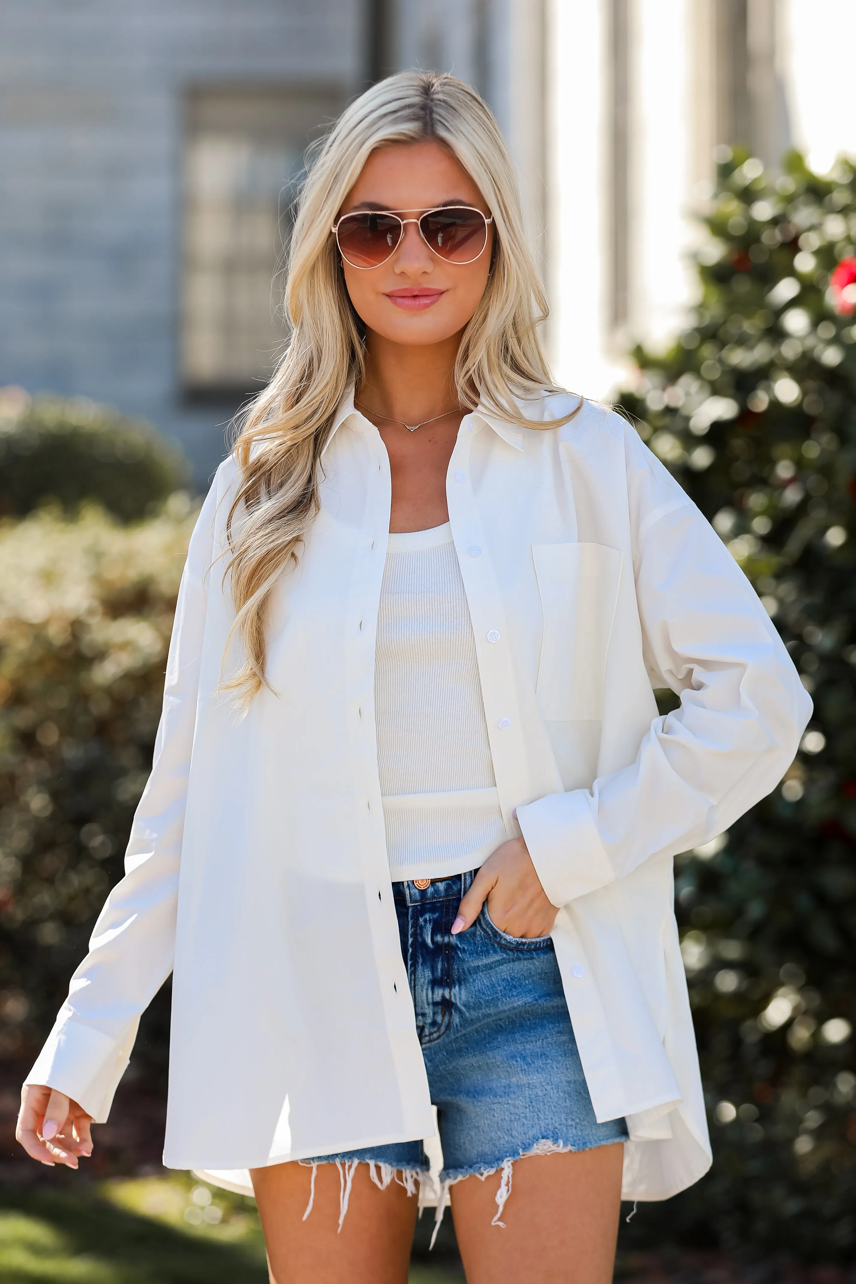 FINAL SALE - Serena White Button-Up Blouse - DU DEAL