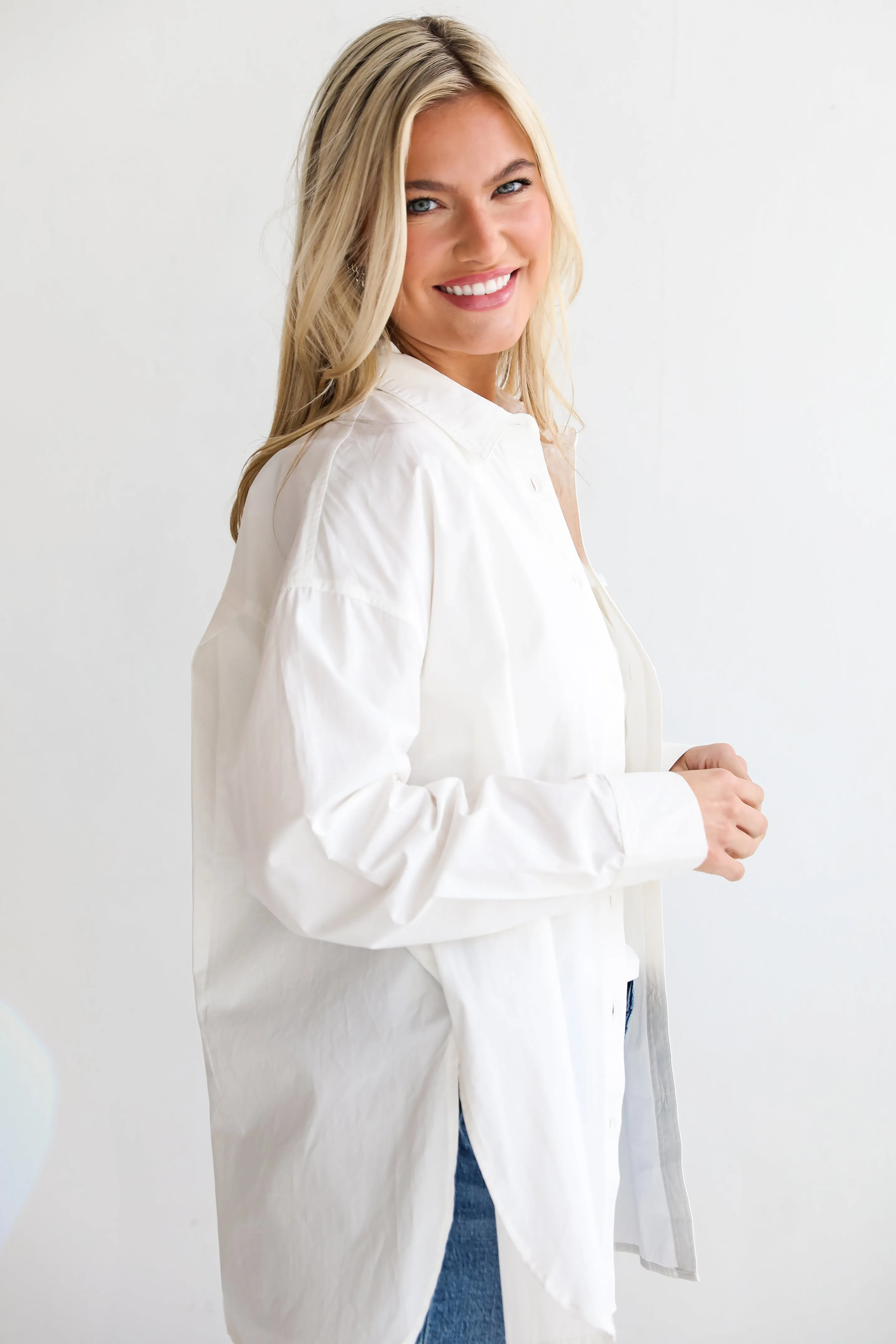 FINAL SALE - Serena White Button-Up Blouse - DU DEAL