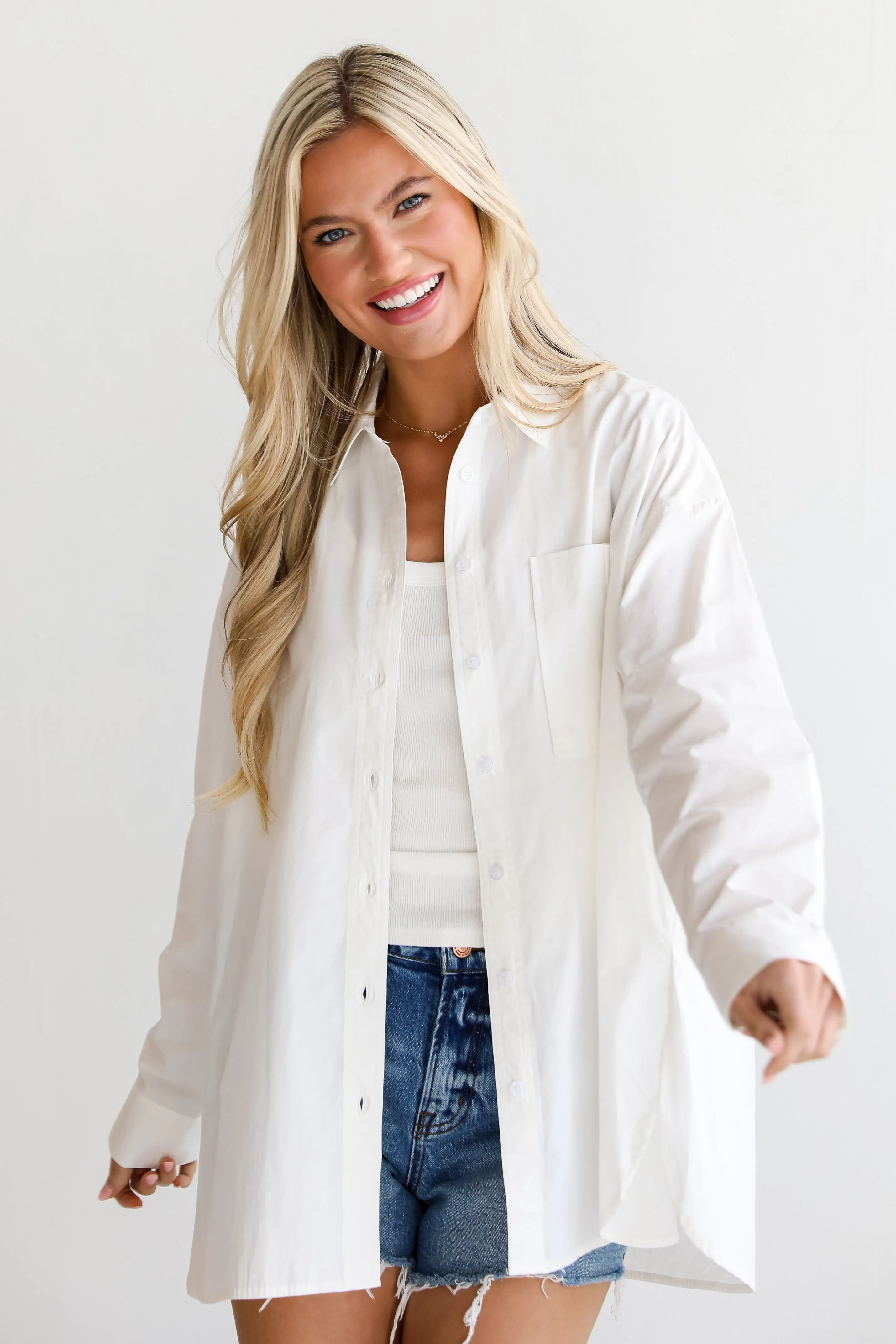 FINAL SALE - Serena White Button-Up Blouse - DU DEAL