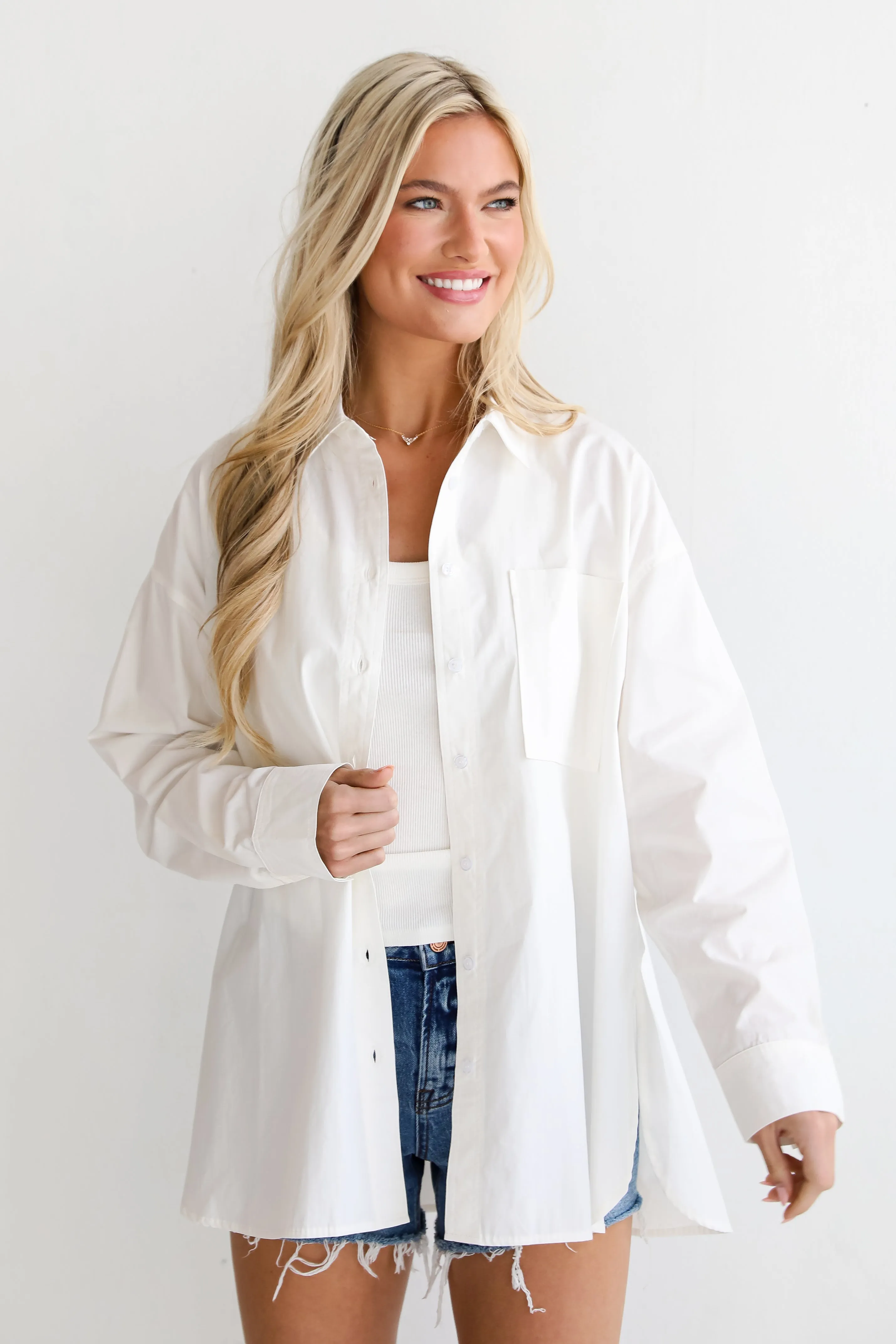 FINAL SALE - Serena White Button-Up Blouse - DU DEAL