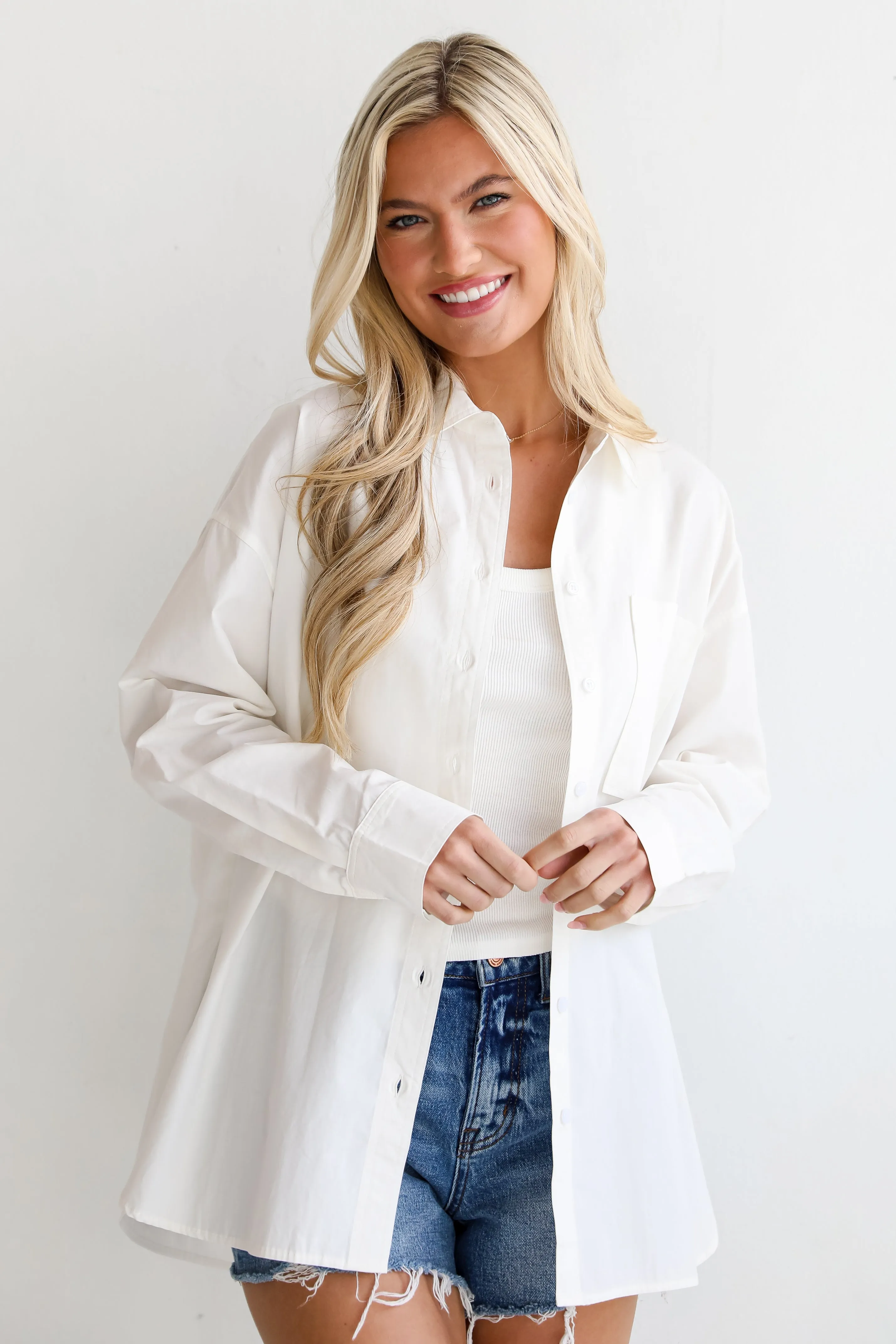 FINAL SALE - Serena White Button-Up Blouse - DU DEAL