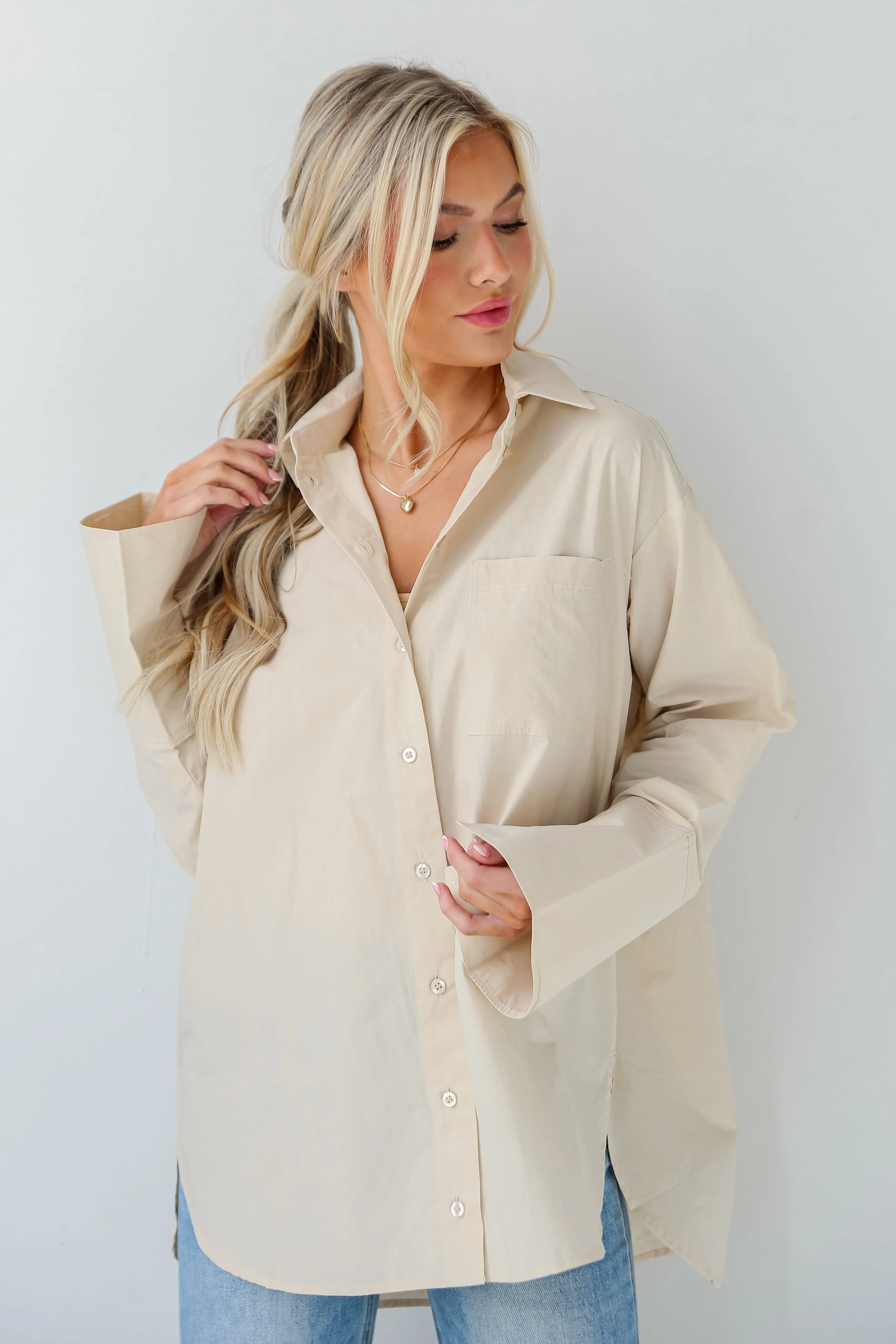 FINAL SALE - Sleek Mindset Khaki Button-Up Blouse