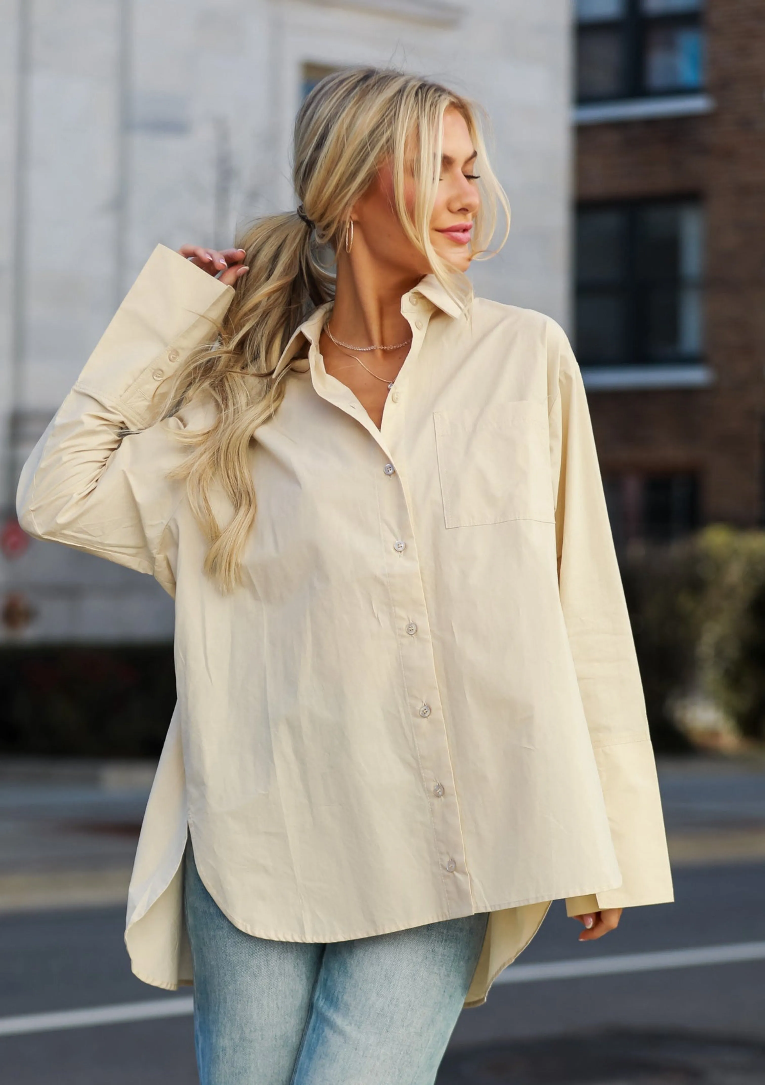 FINAL SALE - Sleek Mindset Khaki Button-Up Blouse