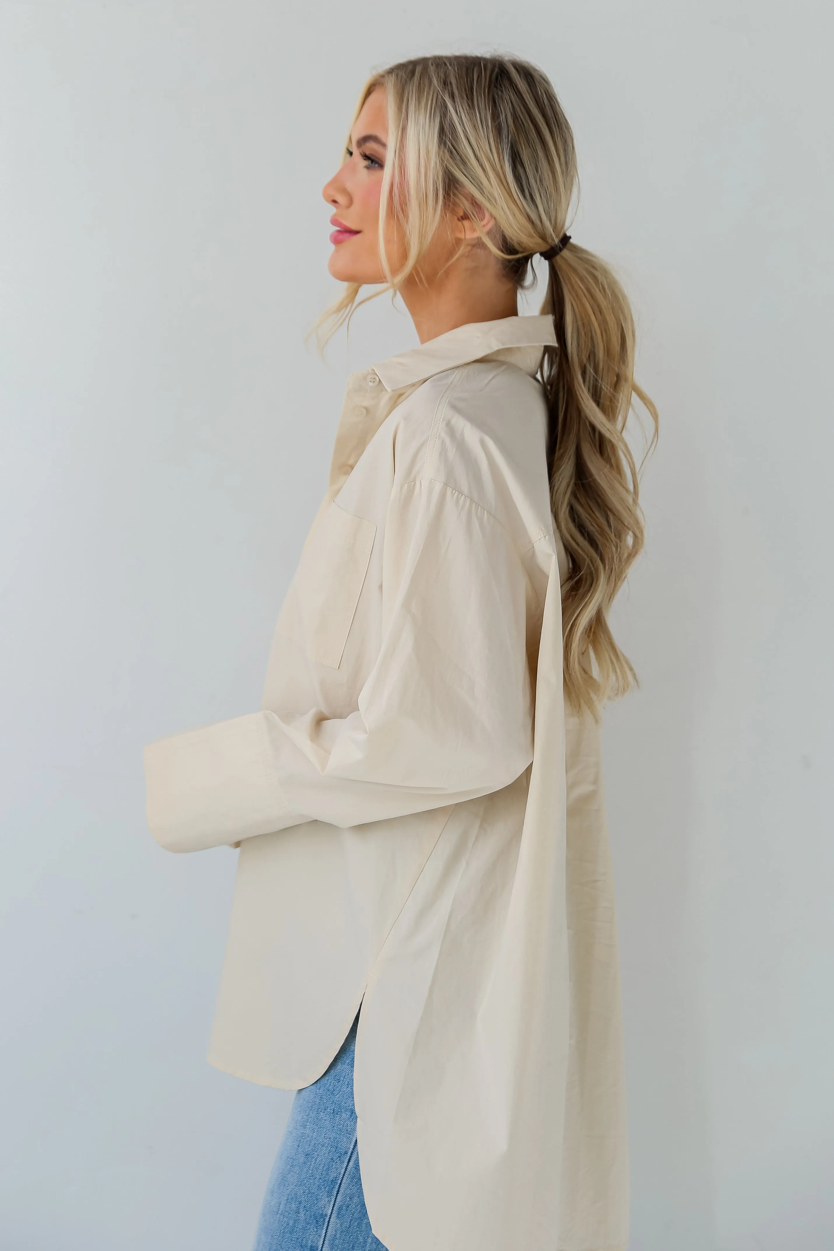 FINAL SALE - Sleek Mindset Khaki Button-Up Blouse