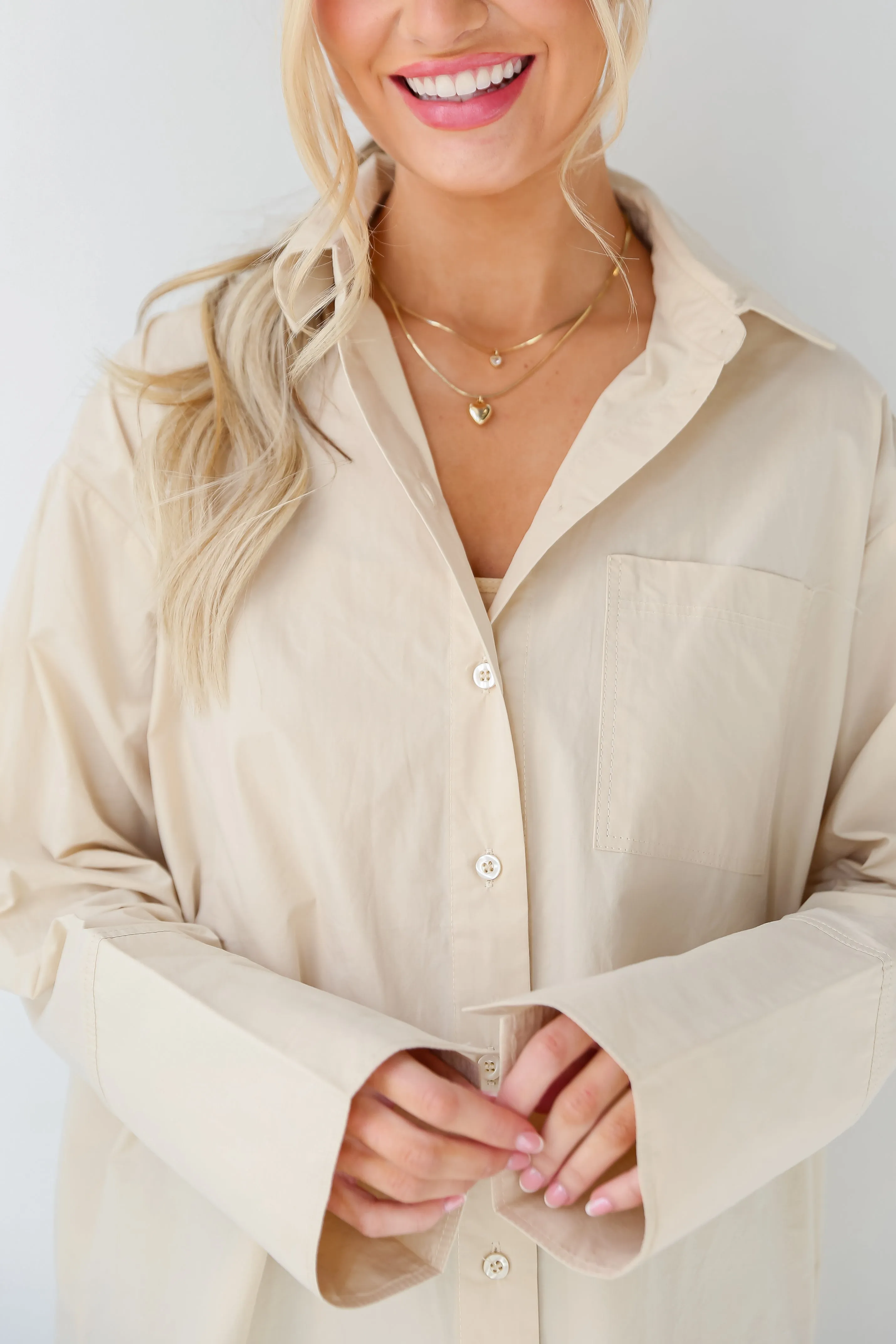 FINAL SALE - Sleek Mindset Khaki Button-Up Blouse