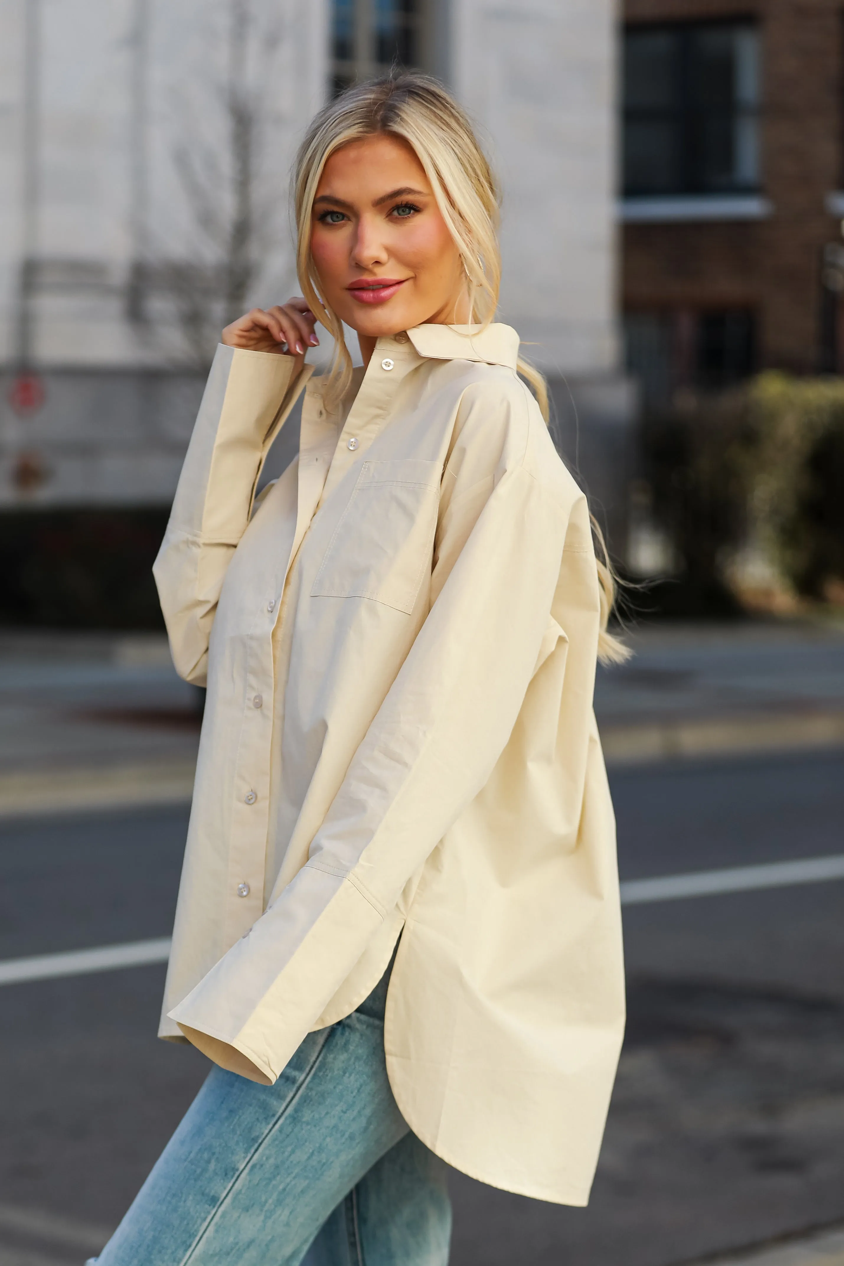 FINAL SALE - Sleek Mindset Khaki Button-Up Blouse