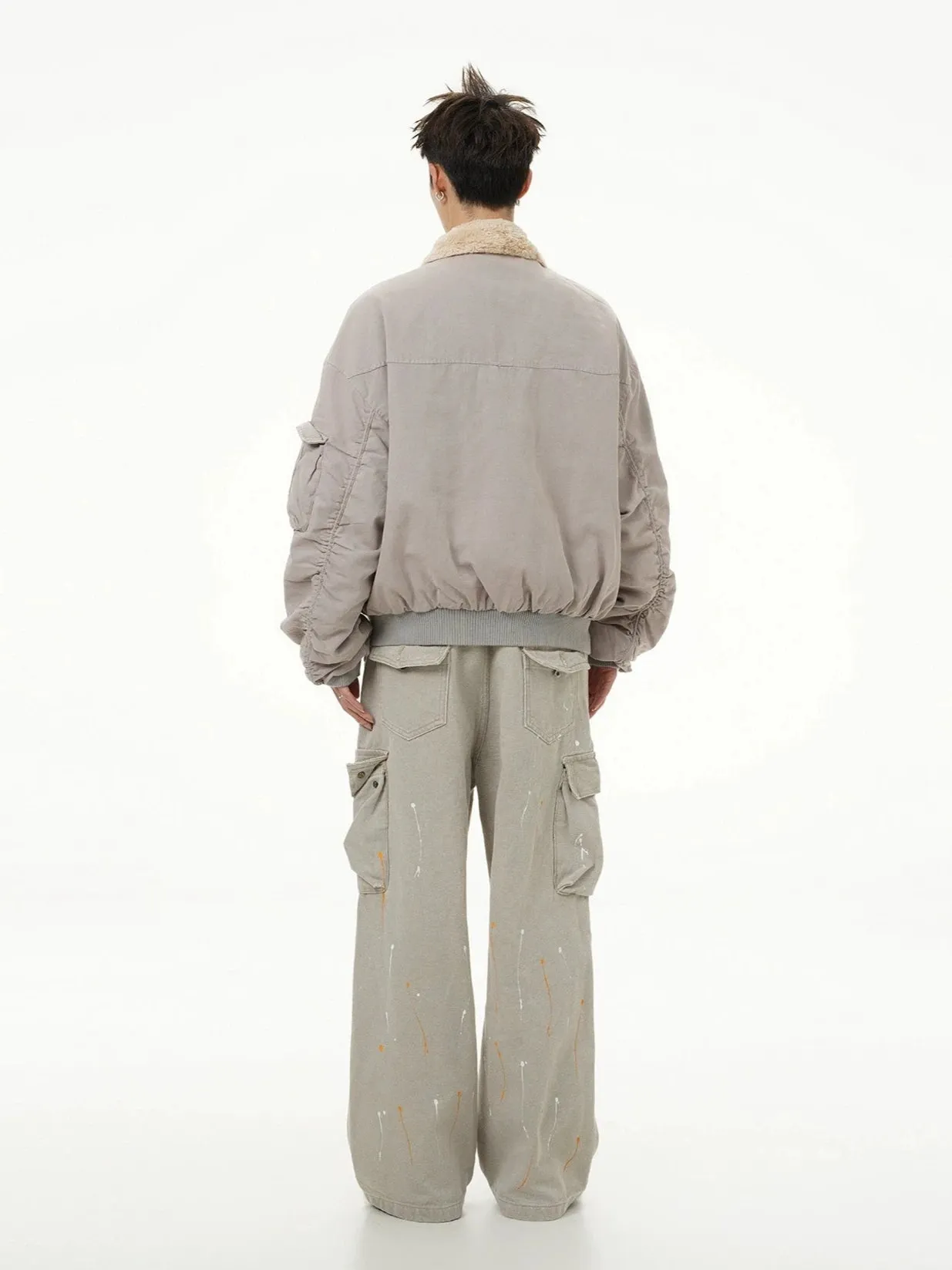 Fleece Lined Collar Zip-Up Bomber Jacket
