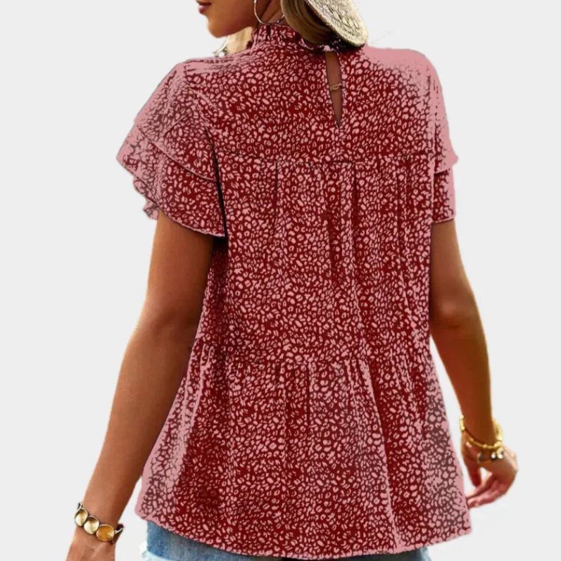 Floral Mock Neck Blouse with Ruffle Sleeve