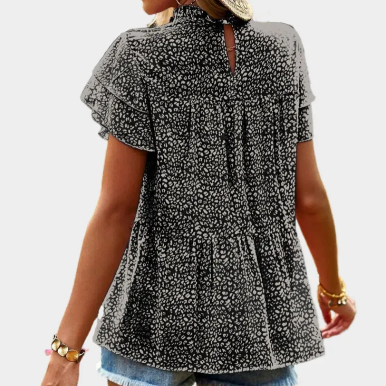 Floral Mock Neck Blouse with Ruffle Sleeve