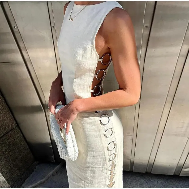 Iron Ring Connected Leopard Maxi Dress: Stylish Fashion Statement for Women
