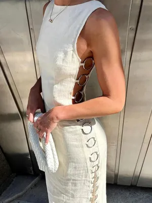 Iron Ring Connected Leopard Maxi Dress: Stylish Fashion Statement for Women