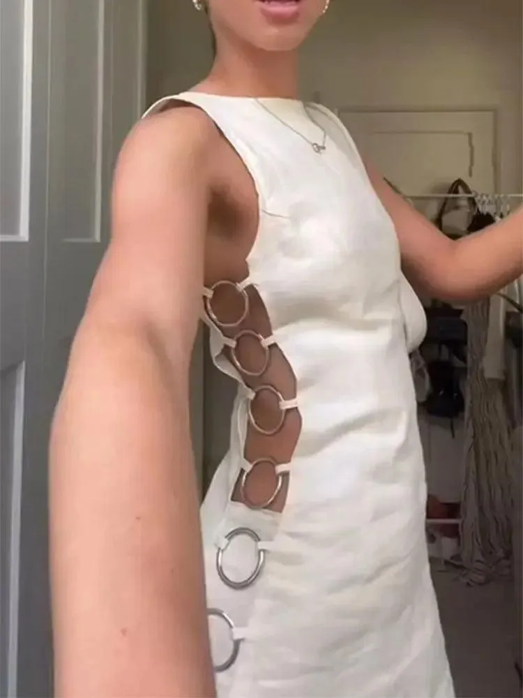 Iron Ring Connected Leopard Maxi Dress: Stylish Fashion Statement for Women