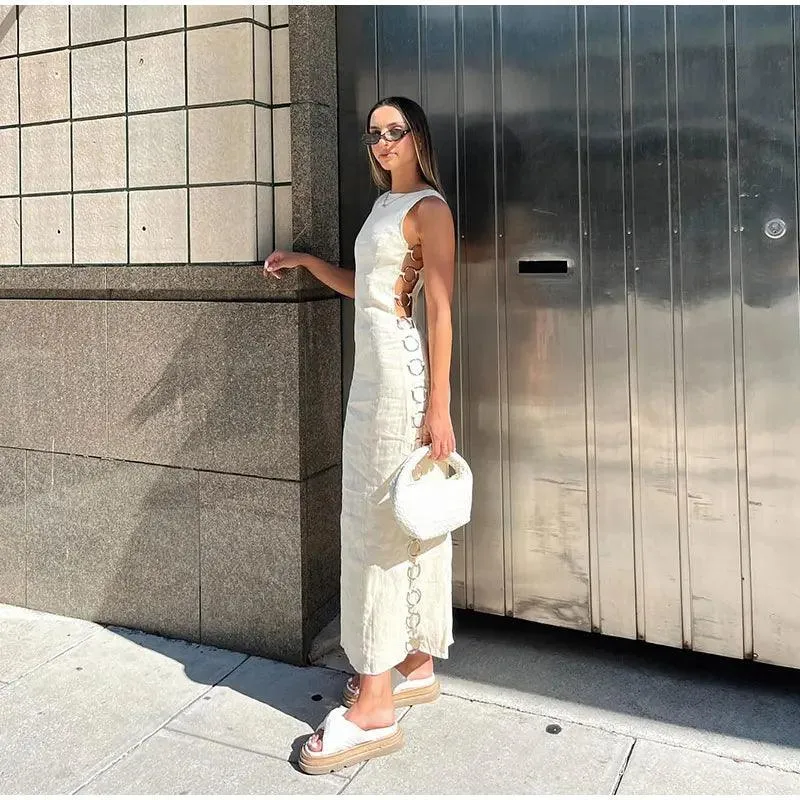 Iron Ring Connected Leopard Maxi Dress: Stylish Fashion Statement for Women