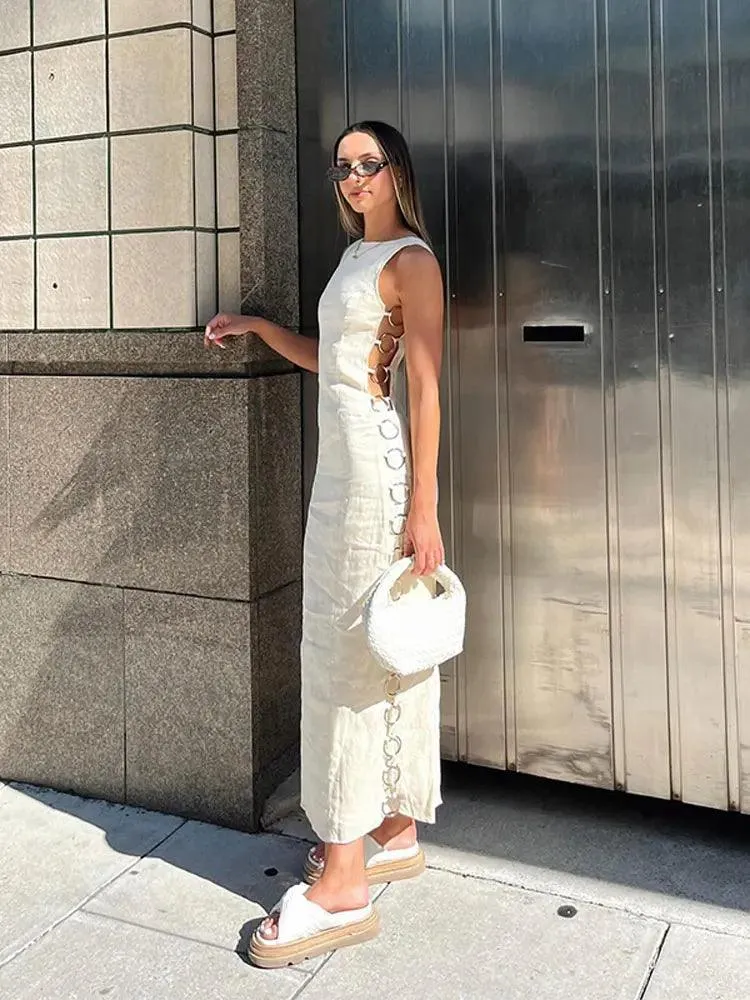 Iron Ring Connected Leopard Maxi Dress: Stylish Fashion Statement for Women