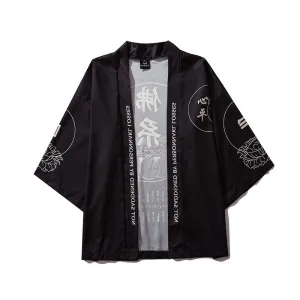 Japanese Kanji Print Kimono Cardigan