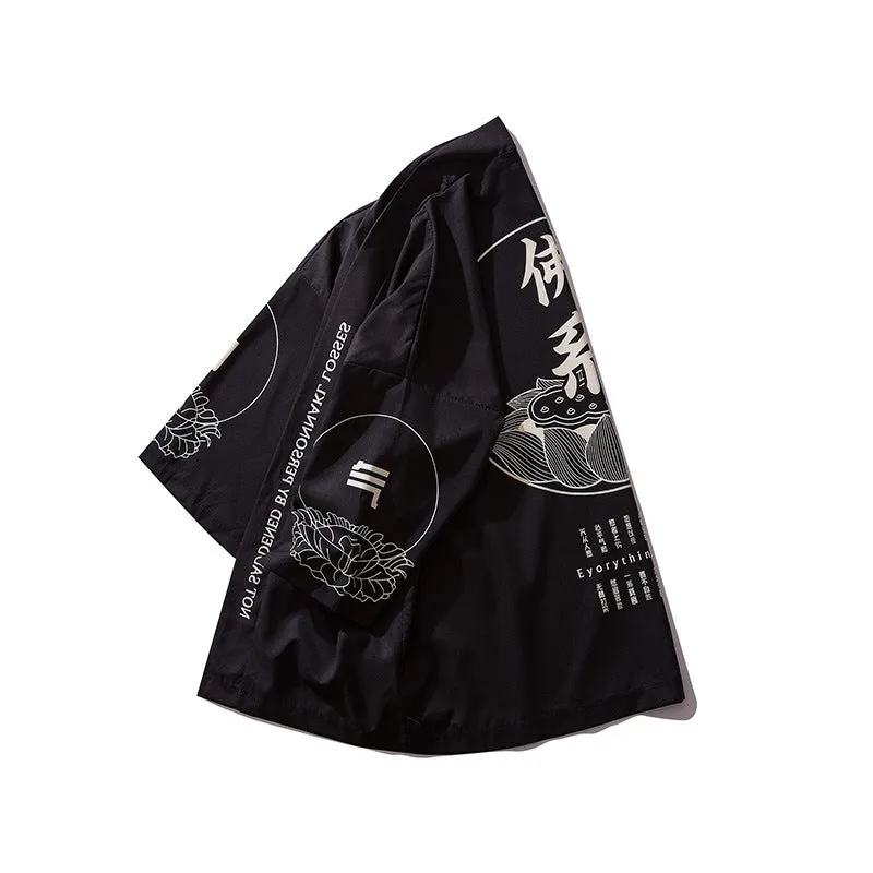 Japanese Kanji Print Kimono Cardigan