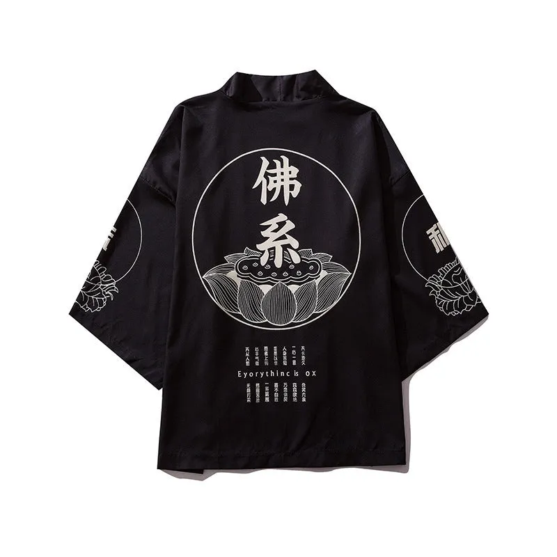 Japanese Kanji Print Kimono Cardigan
