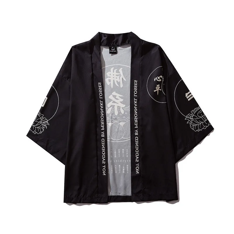 Japanese Kanji Print Kimono Cardigan