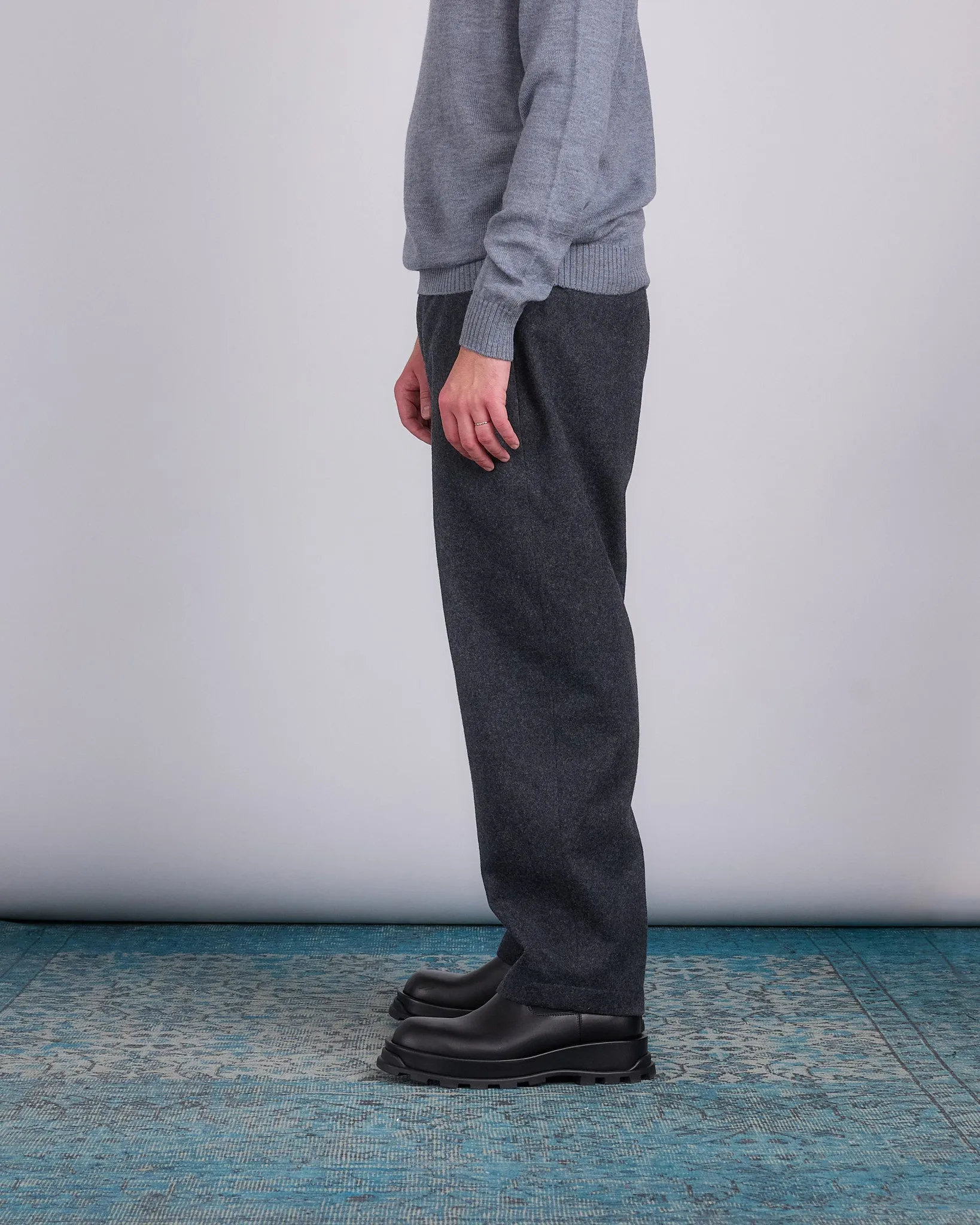 Jil Sander  Elastic Waist Wool Relaxed Pant Lava Stone