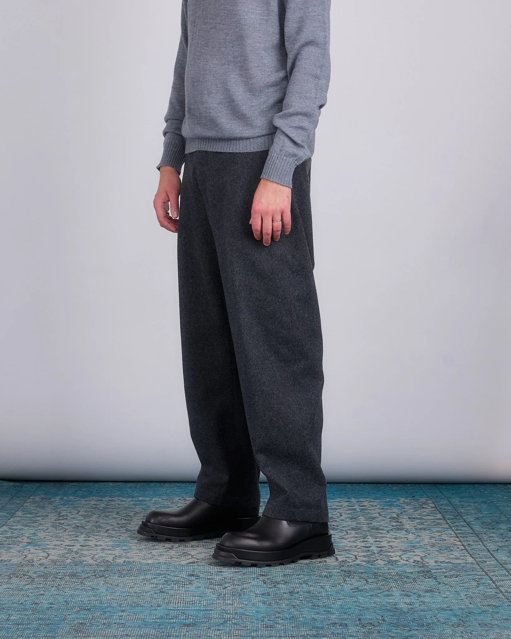 Jil Sander  Elastic Waist Wool Relaxed Pant Lava Stone