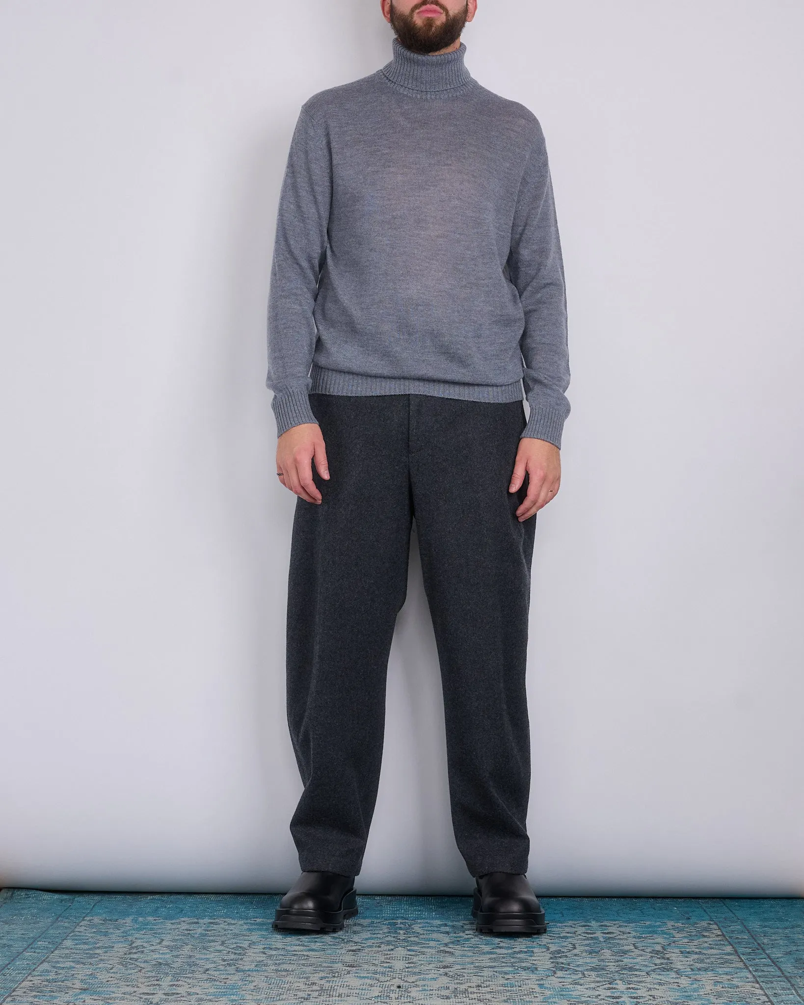 Jil Sander  Elastic Waist Wool Relaxed Pant Lava Stone