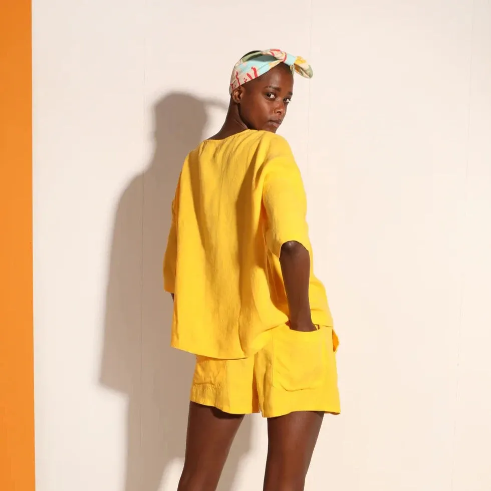 L F Markey Canary Linen Shorts