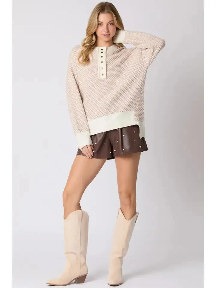 Leather Pin Tuck Detail Shorts With Pearl