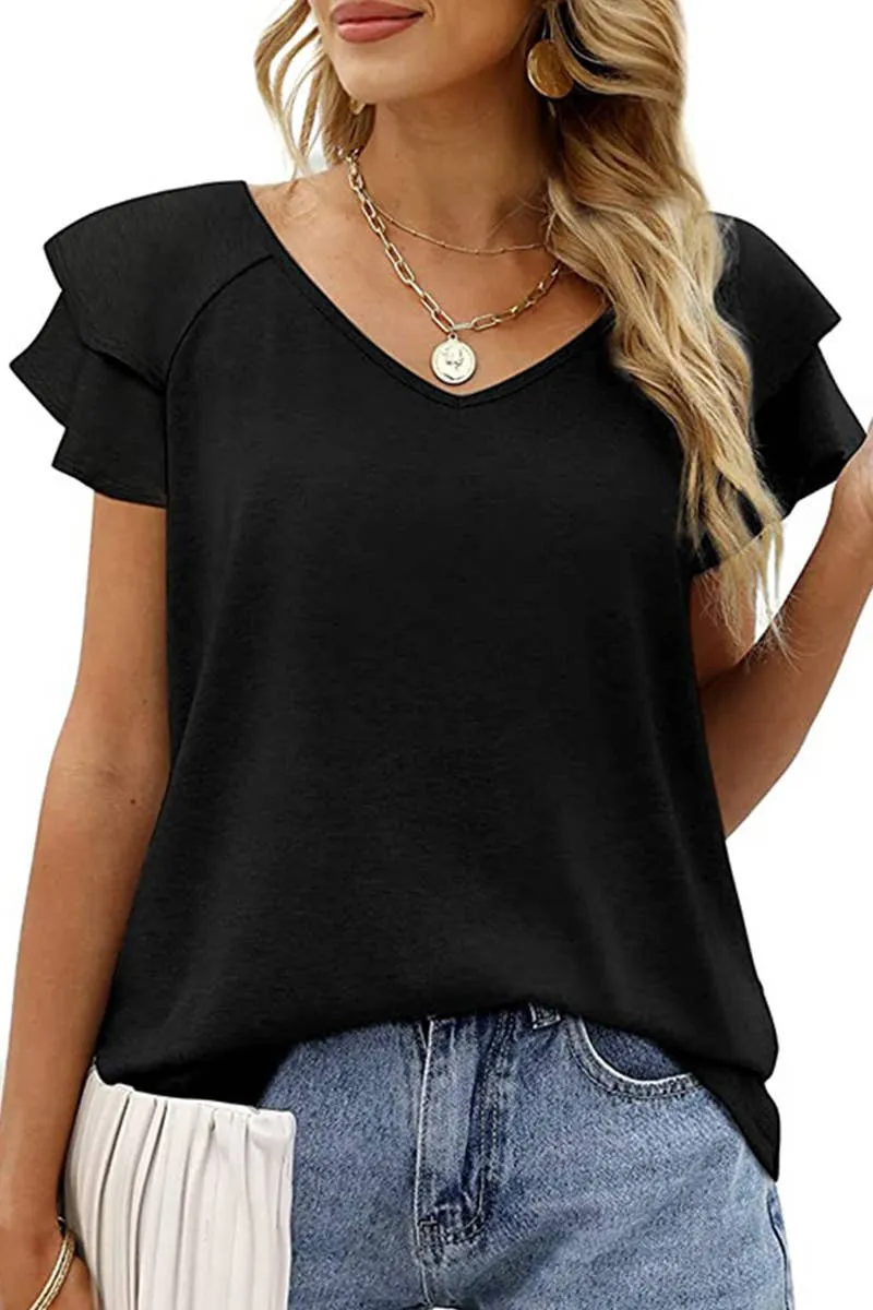 Lily Clothing V-neck Double Sleeve Loose Top