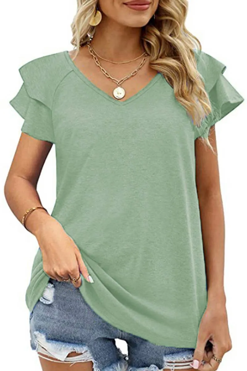 Lily Clothing V-neck Double Sleeve Loose Top