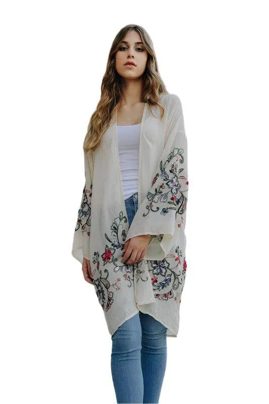 Long Floral Kimono Cardigan