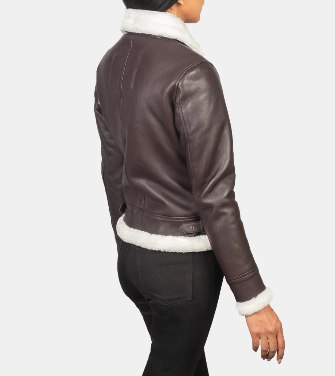 Maisiel Women's Tan Brown Bomber Shearling Leather Jacket