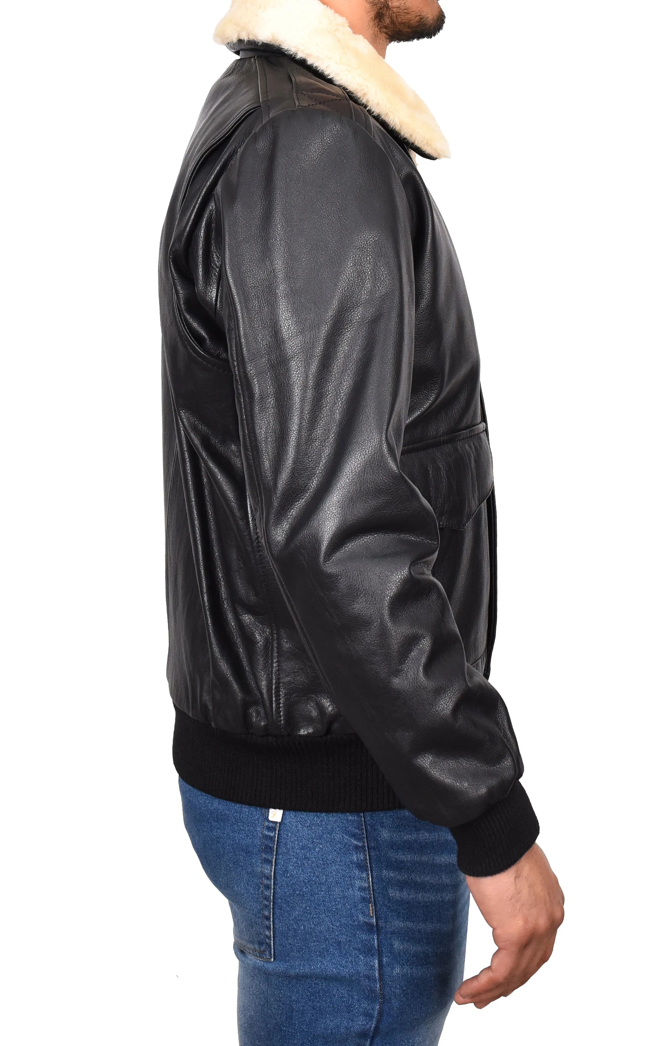 Men's Classic Aviator Real Leather Pilot Jacket Black Airvista