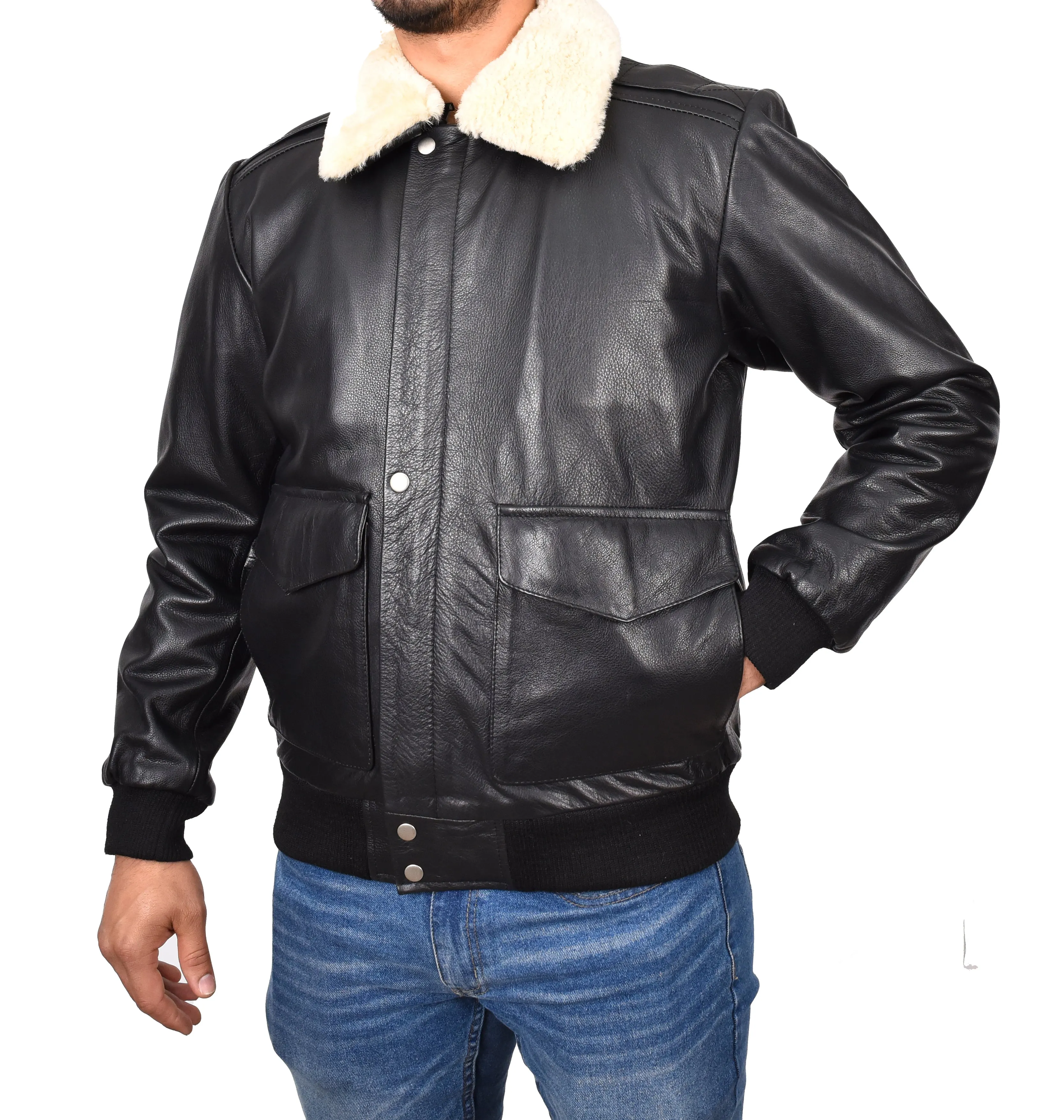 Men's Classic Aviator Real Leather Pilot Jacket Black Airvista