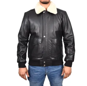 Men's Classic Aviator Real Leather Pilot Jacket Black Airvista