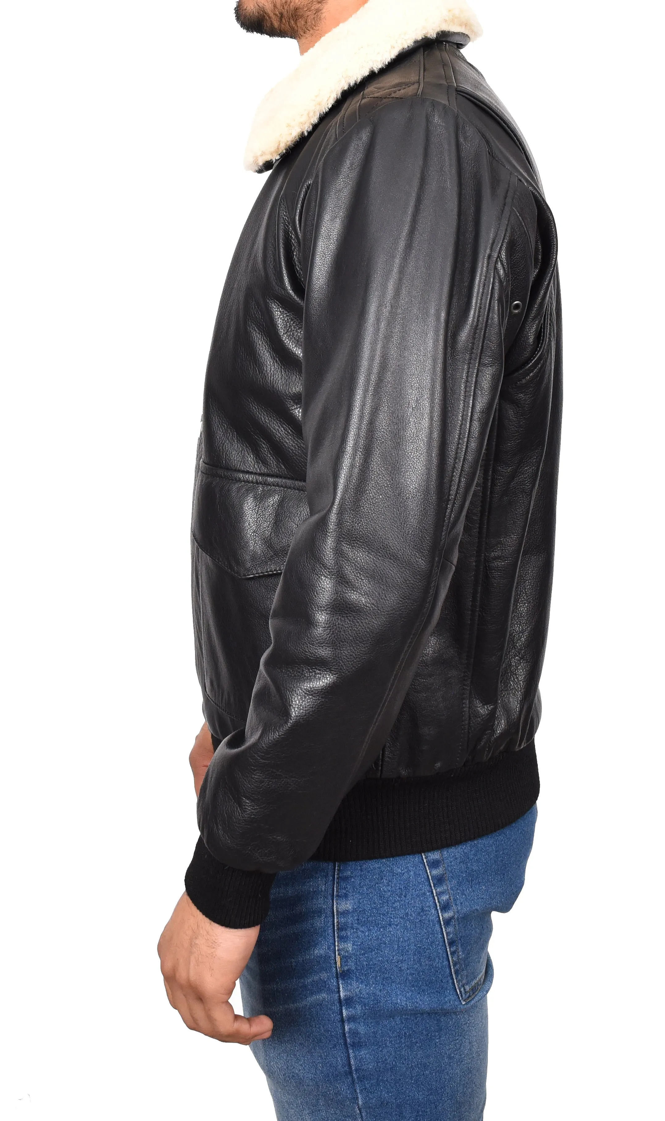 Men's Classic Aviator Real Leather Pilot Jacket Black Airvista