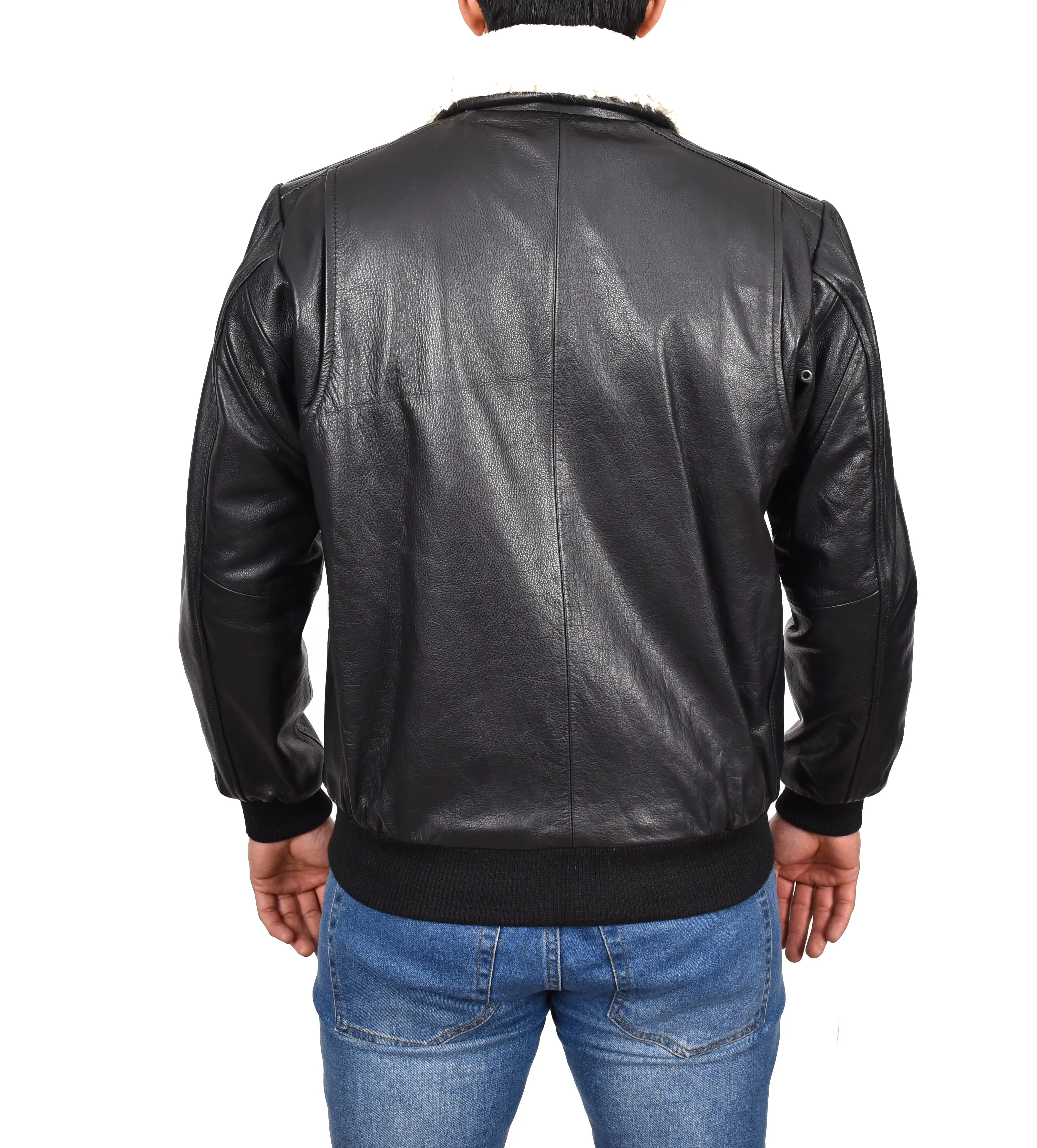 Men's Classic Aviator Real Leather Pilot Jacket Black Airvista