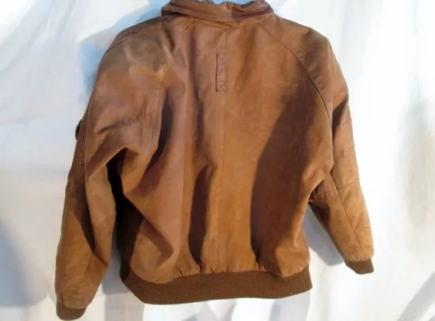 MENS IZZI Leather FLIGHT Bomber Jacket Coat Aviator BROWN L