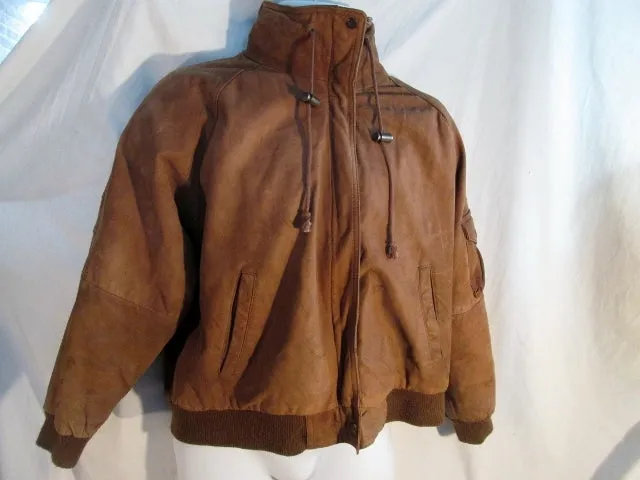 MENS IZZI Leather FLIGHT Bomber Jacket Coat Aviator BROWN L